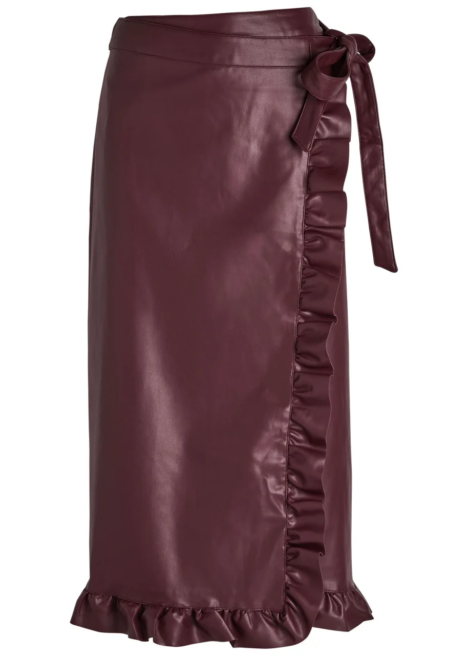 never fully dressed leather skirt Never Fully Dressed Wine Vegan Leather Ruffle Jaspre Skirt