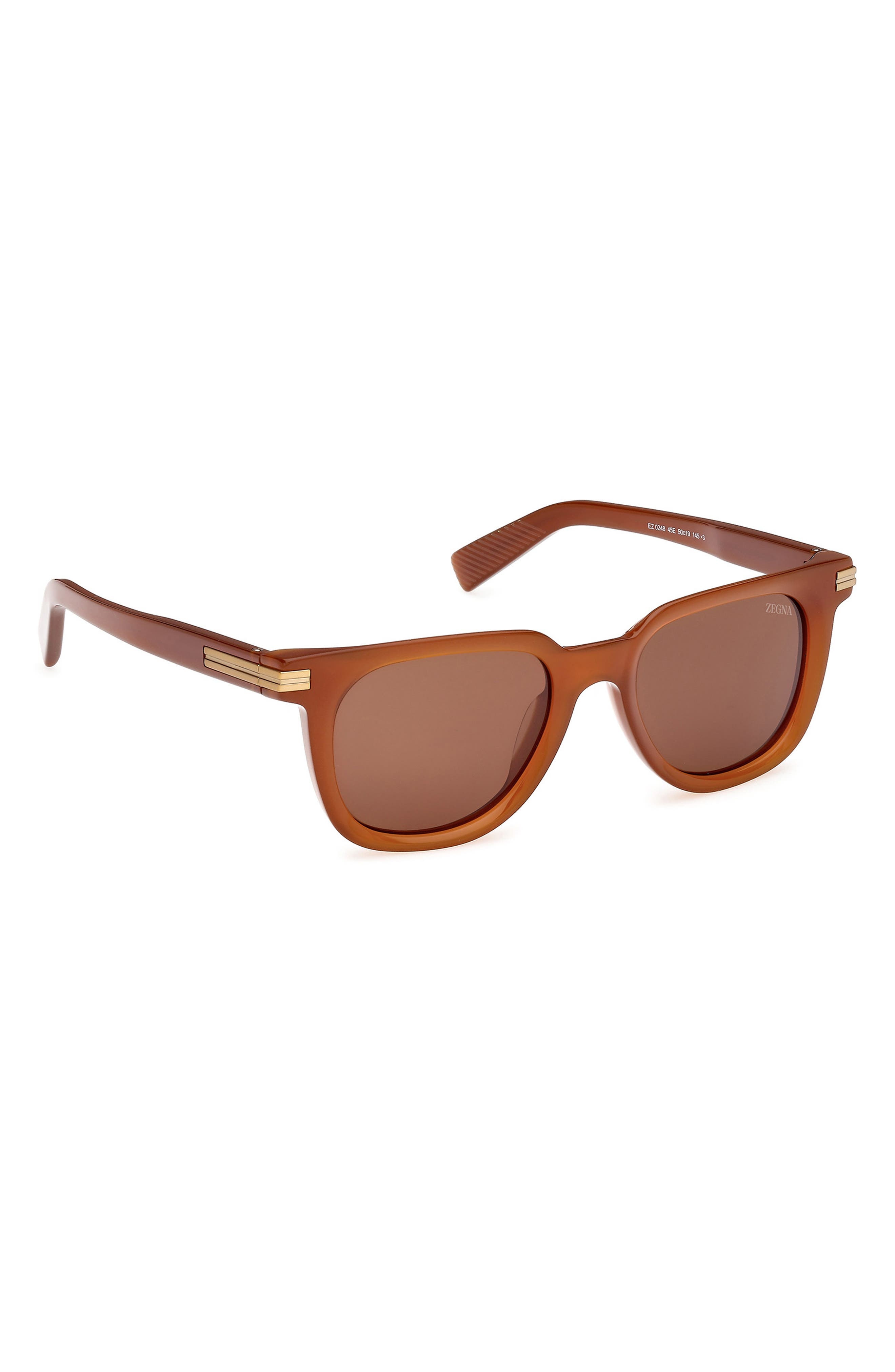 ZEGNA 50mm Geometric Sunglasses in Milky Vicuna/Brass /Brown at Nordstrom - 5