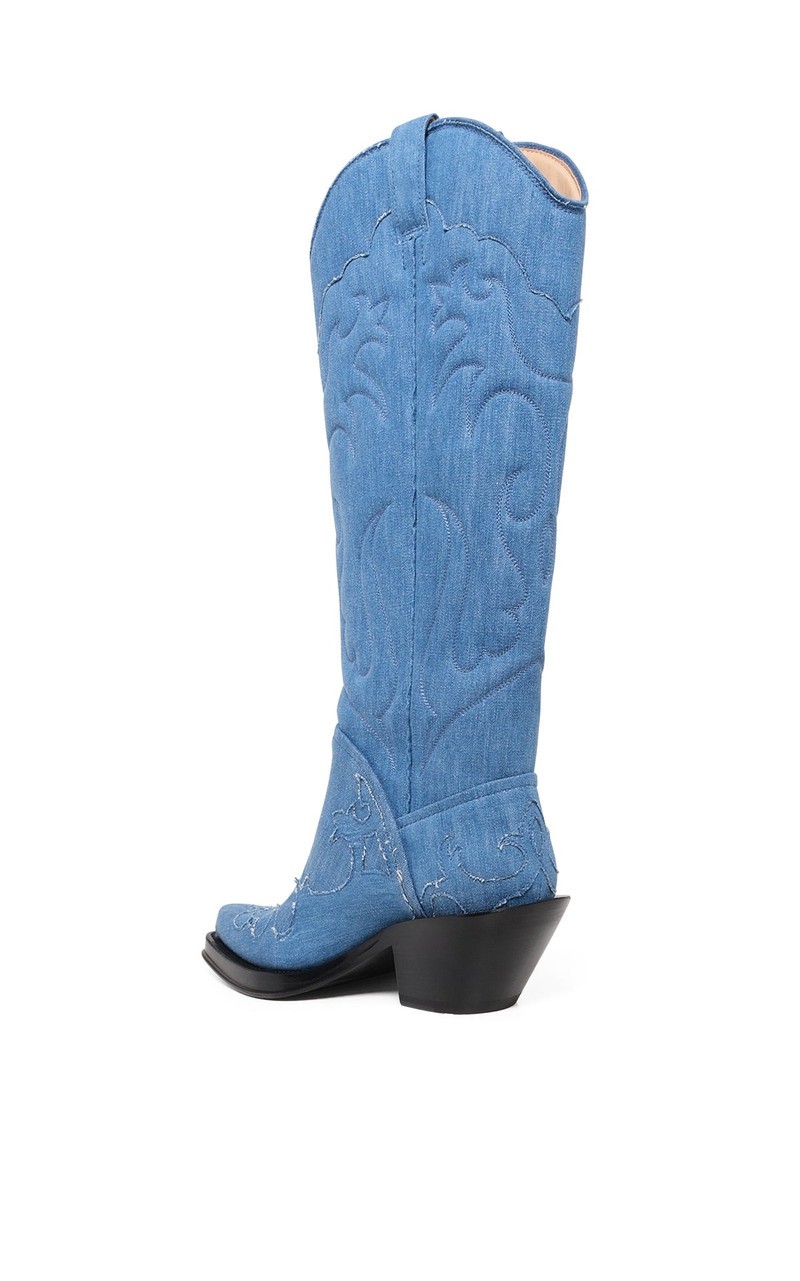 GABRIELA HEARST Capitana Cowboy Boot in Light Blue Recycled Cotton Linen outlook