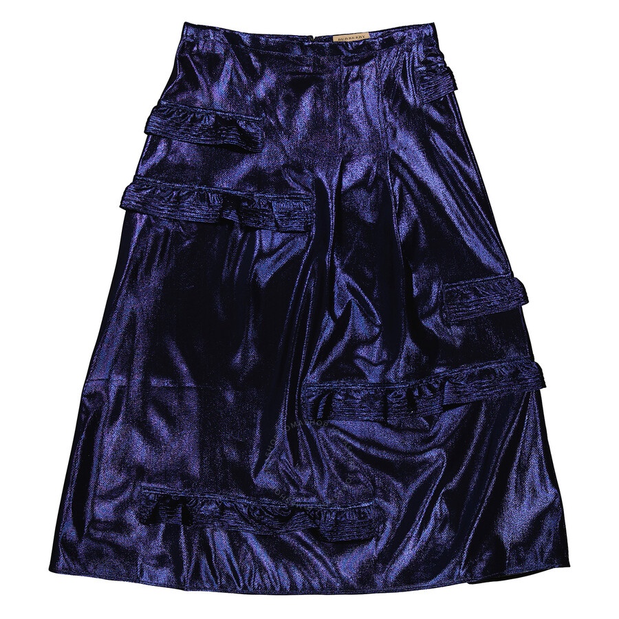 Burberry Bright Navy Ruffle Detail Lame Skirt - 2
