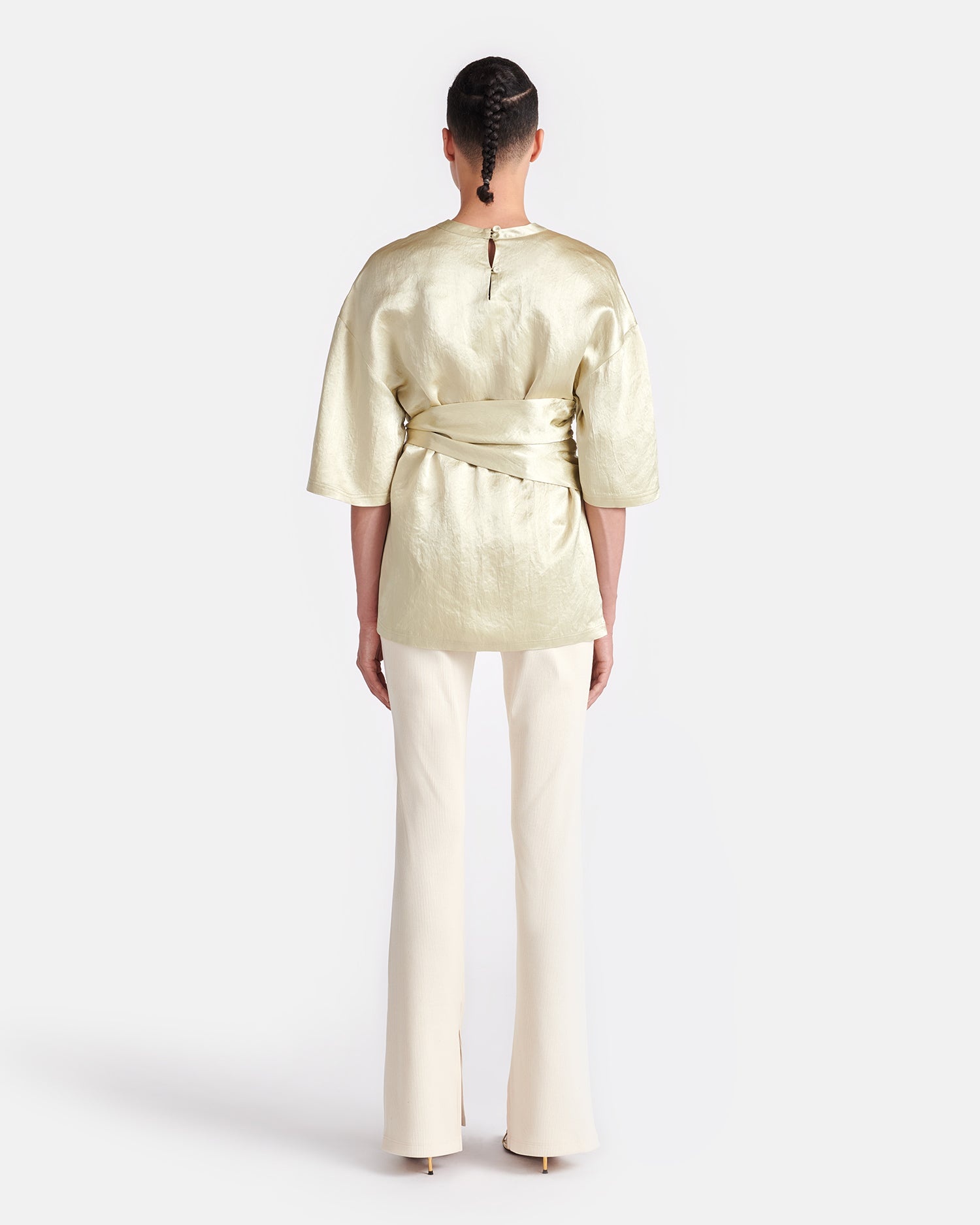 Belted Crinkled-Satin Top - 4