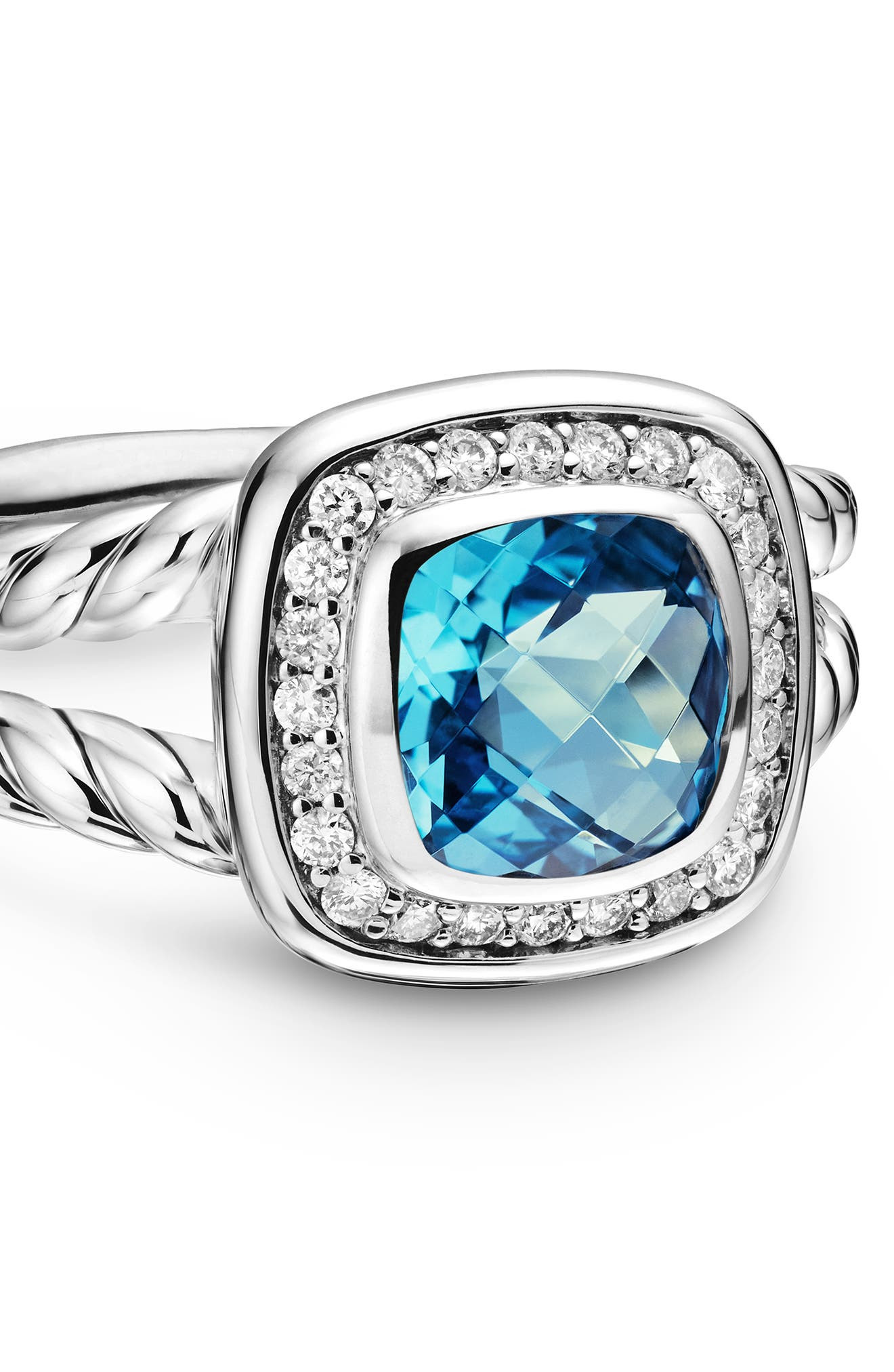 David Yurman Petite Albion® Diamond Halo Cushion Ring in Blue Topaz at Nordstrom - 4