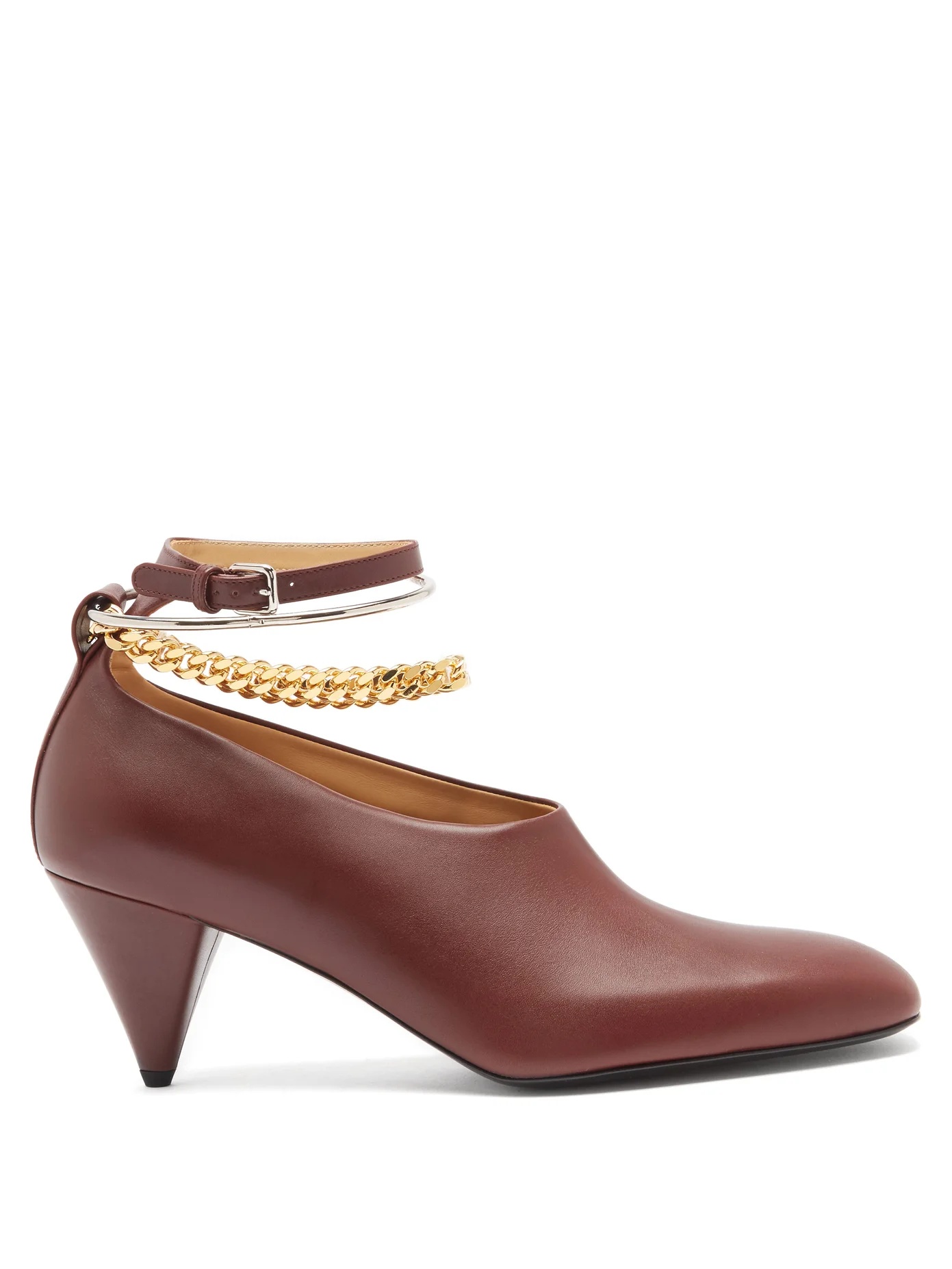 Anklet-chain leather cone-heel pumps - 1