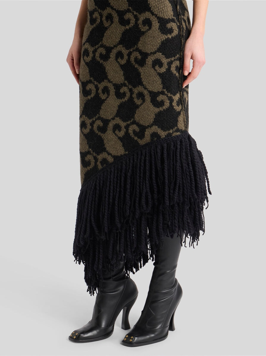 WOOL AND ALPACA JACQUARD MAXI DRESS WITH FRINGING - 2