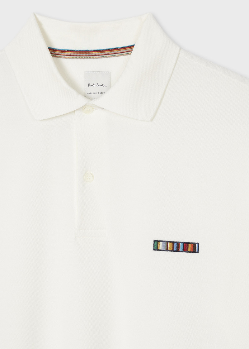 Paul Smith White 'Signature Stripe' Logo Cotton Polo Shirt outlook