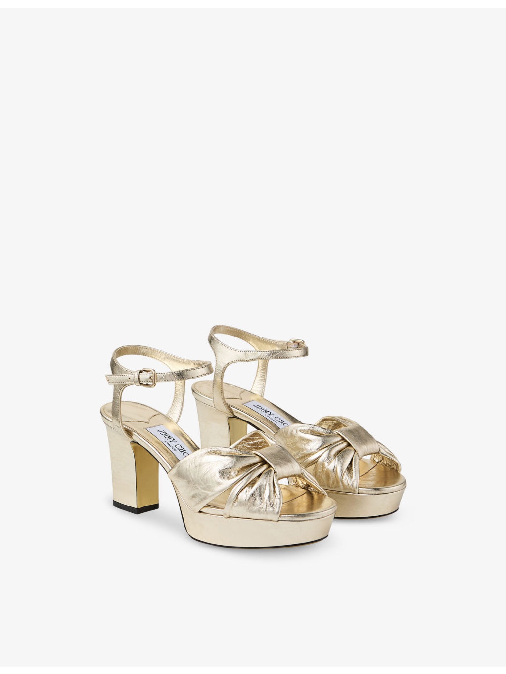 Heloise 80 Knotted-Strap Metallic-Leather Heeled Sandals - 3