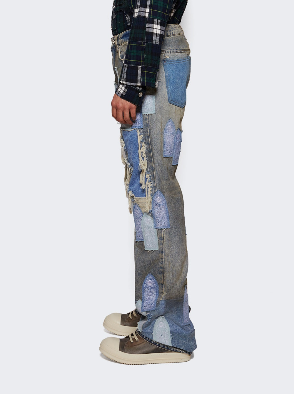 Patched Arch Repaired Blowout Jeans Blue - 3