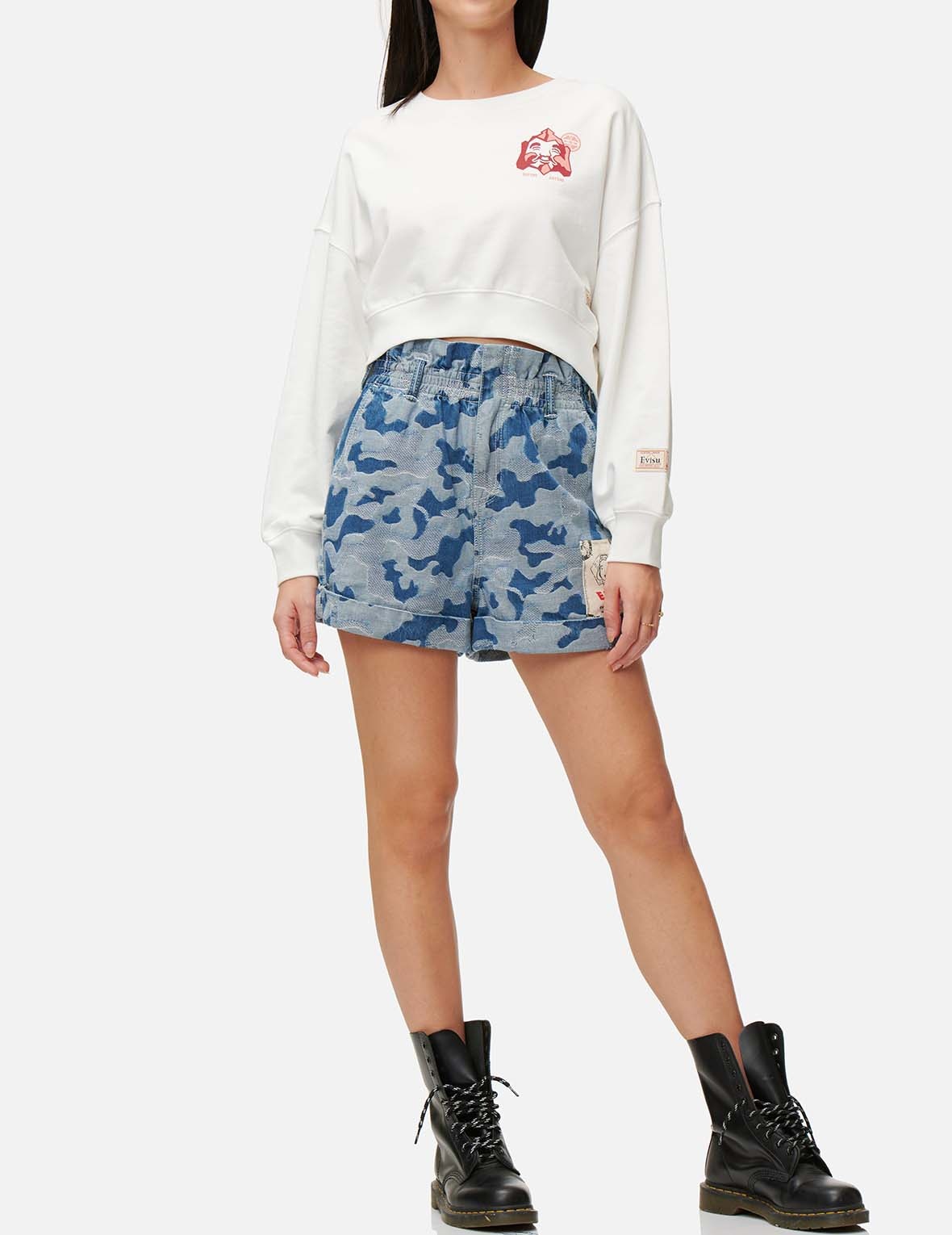 ALLOVER CAMOUFLAGE JACQUARD PAPERBAG DENIM SHORTS - 5