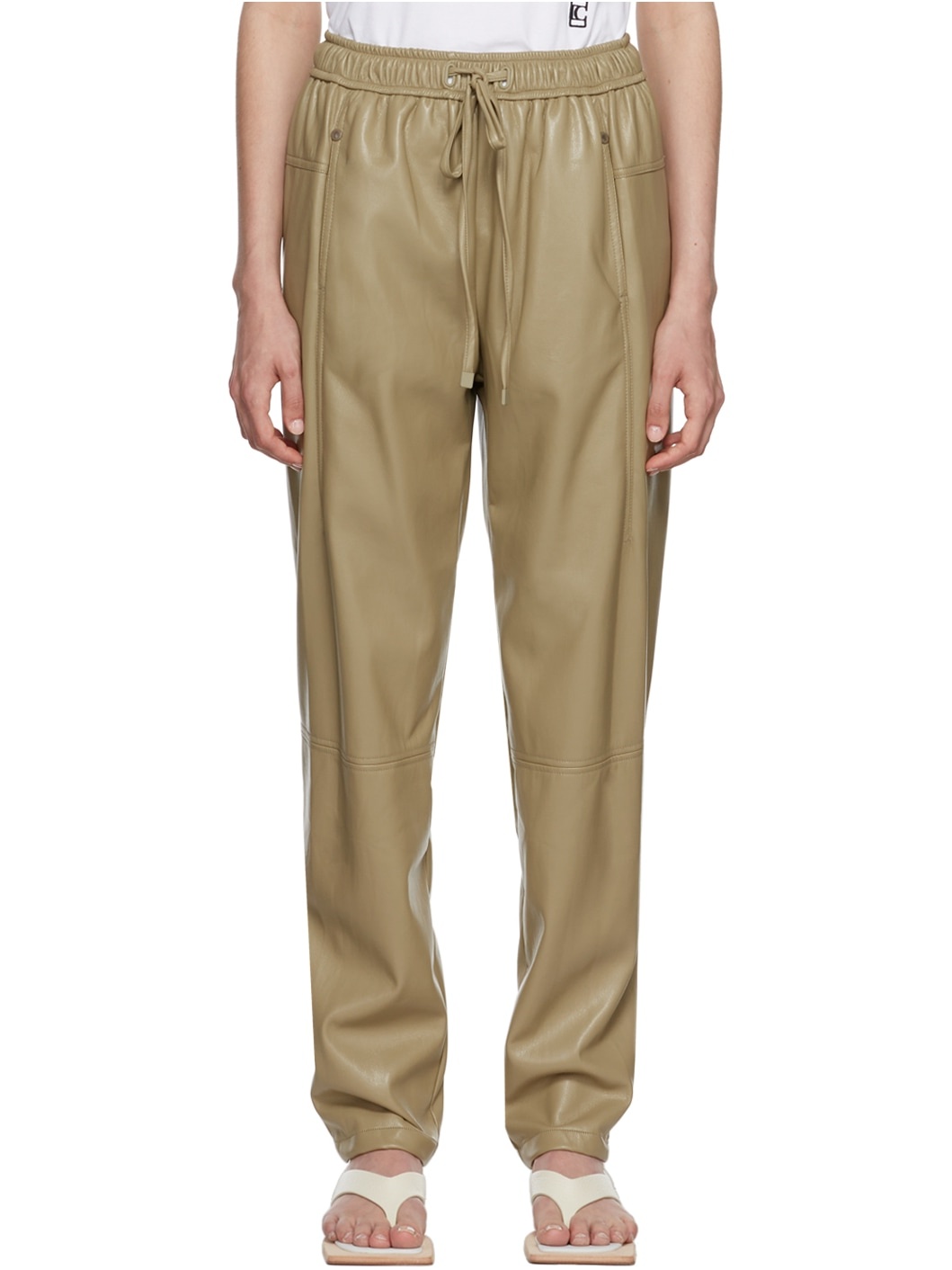 Khaki Jogger Faux-Leather Pants - 1