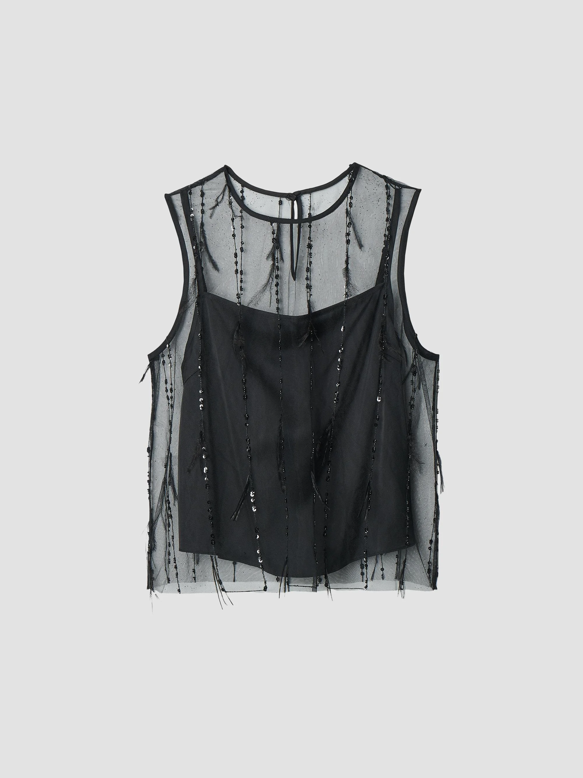 Women's Geena Sheer Embellished Tank - Black - 1