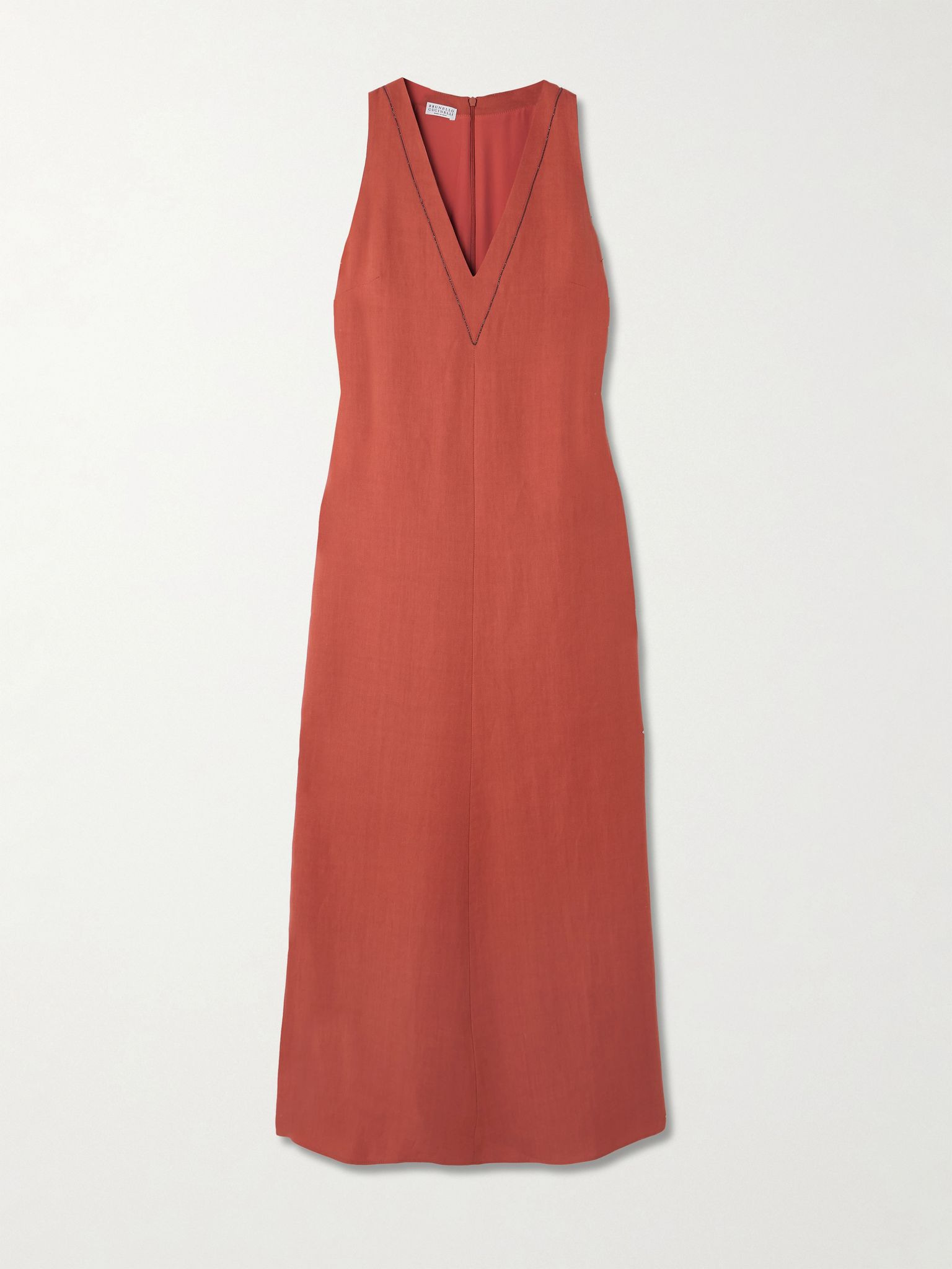 Bead-embellished twill midi dress Orange - 1