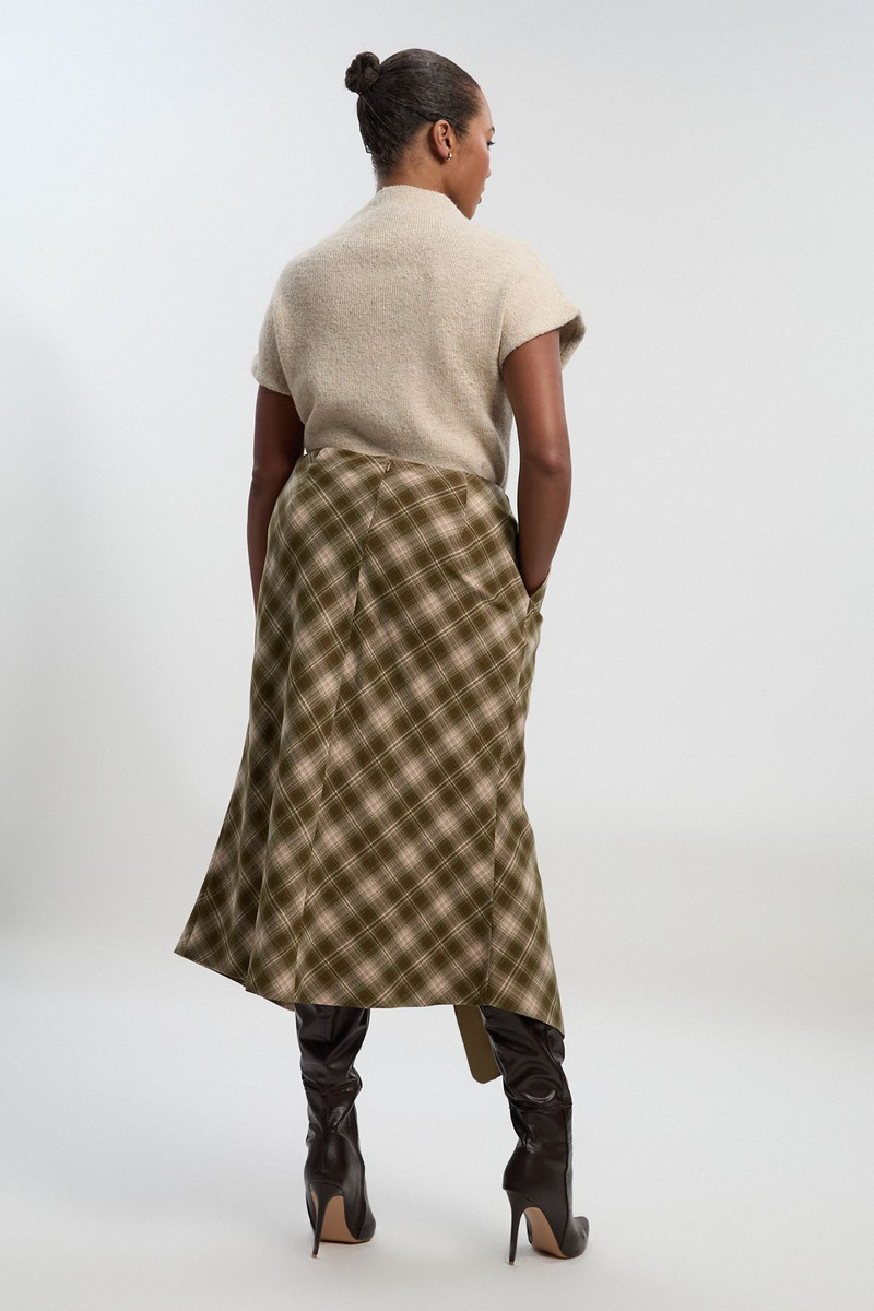 Plus Size Tailored Check Trim Detail Midi Skirt 5