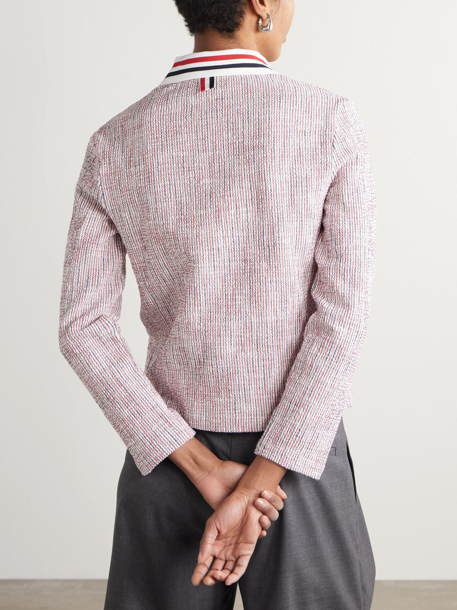 Striped cotton-blend tweed cardigan Pink - 3
