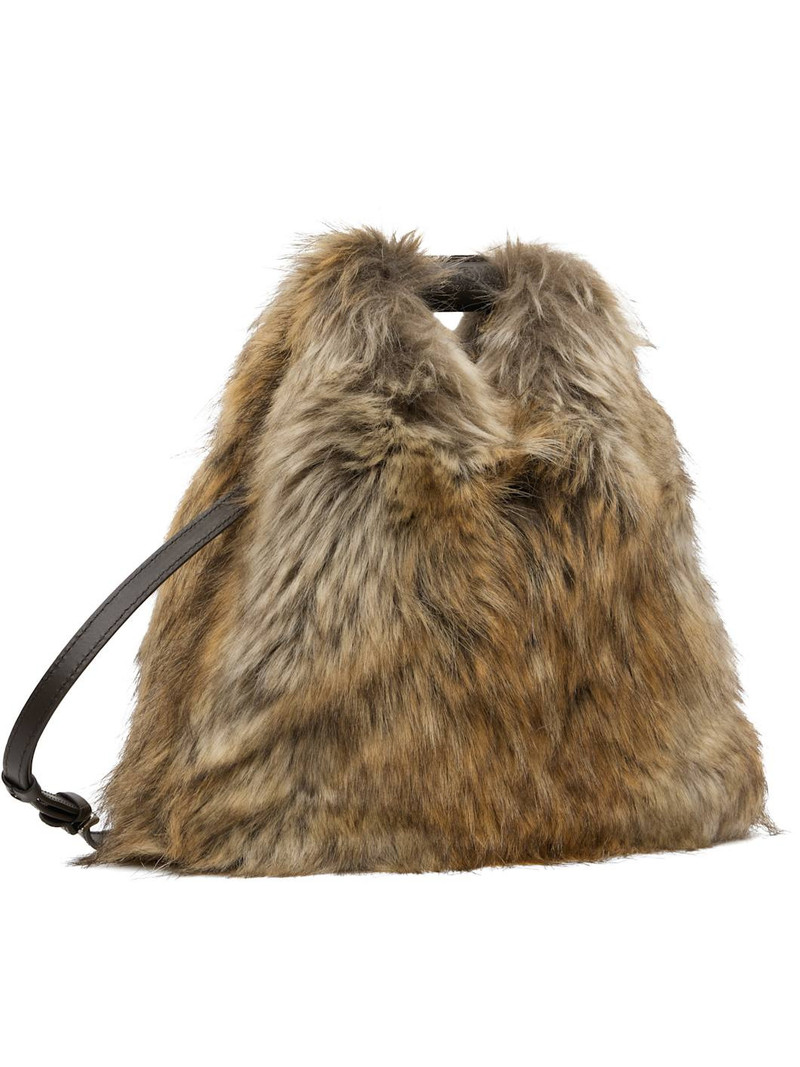 MM6 Maison Margiela Brown Triangle Crossbody Faux-Fur Bag outlook