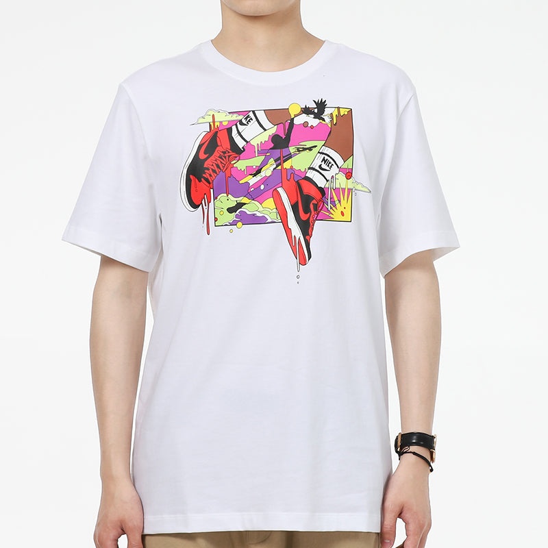 Air Jordan Running Training Casual Round Neck Cartoon Printing Short Sleeve White DO1927-100 - 4