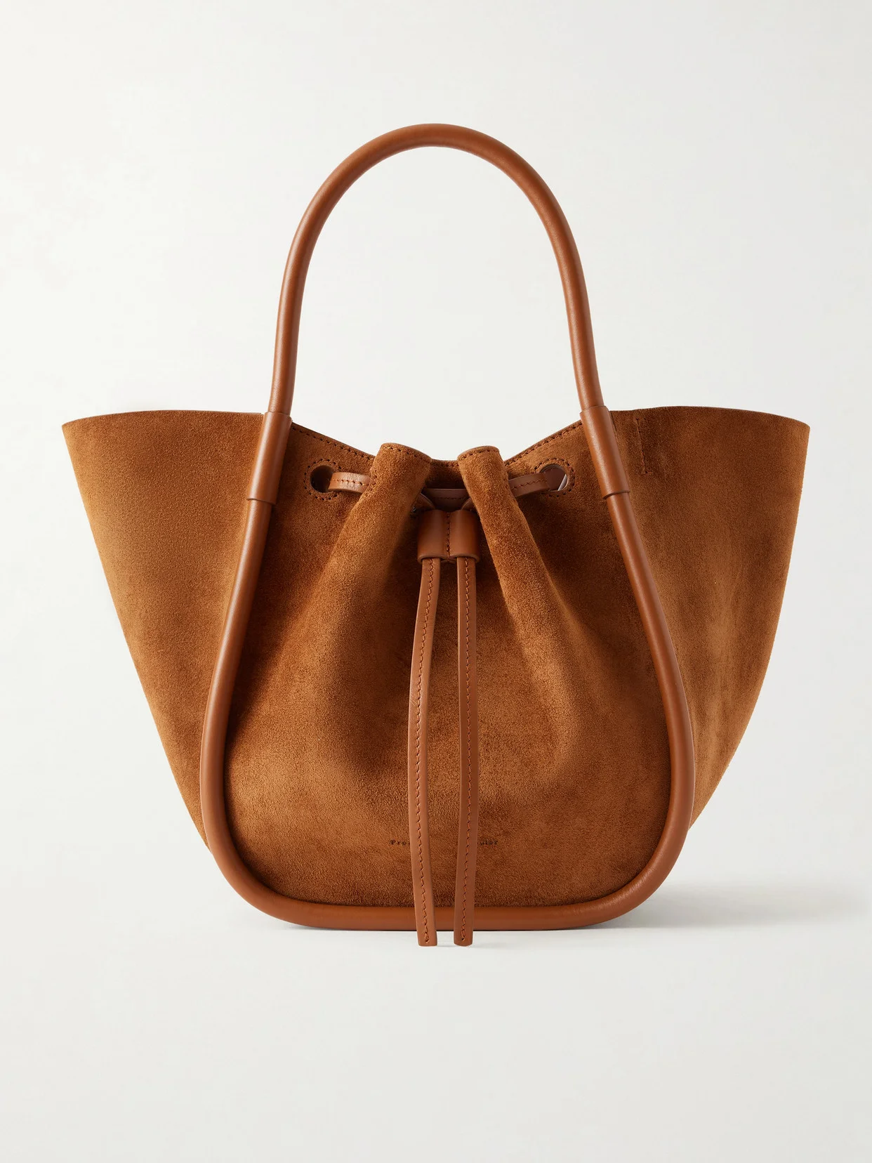 Small Leather-trimmed Ruched Suede Tote - 1
