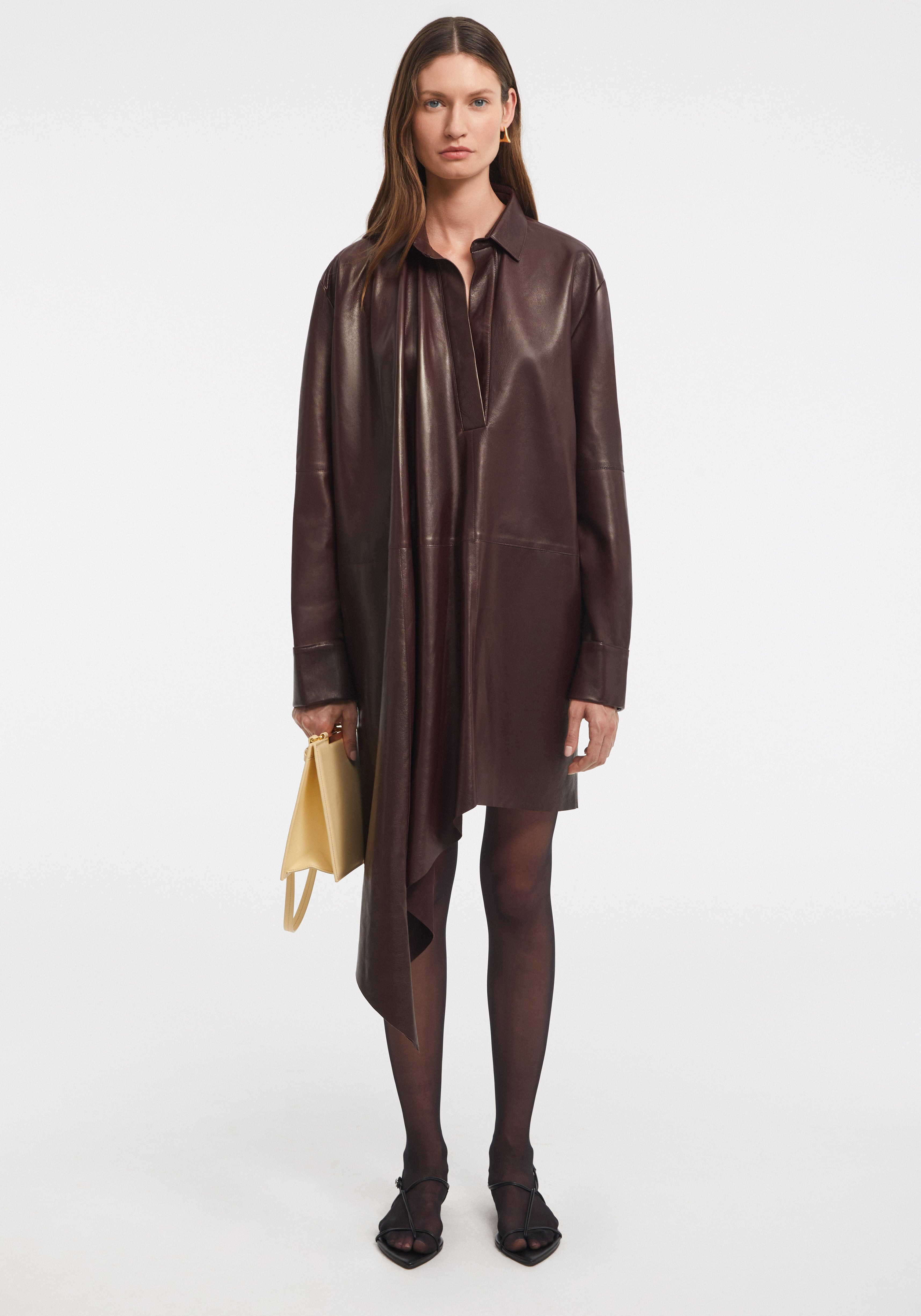 LENNOX
Leather shirt dress with drape detail - 2