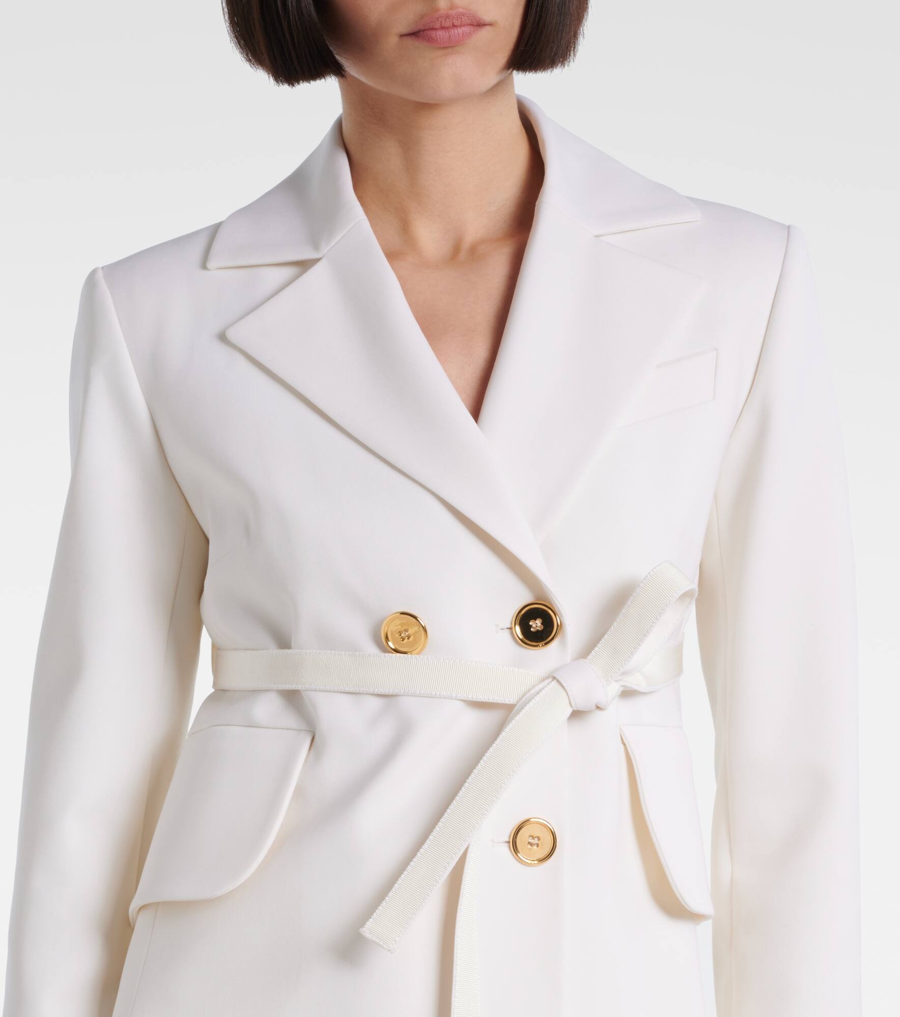 Double-breasted belted wool-blend blazer - 4