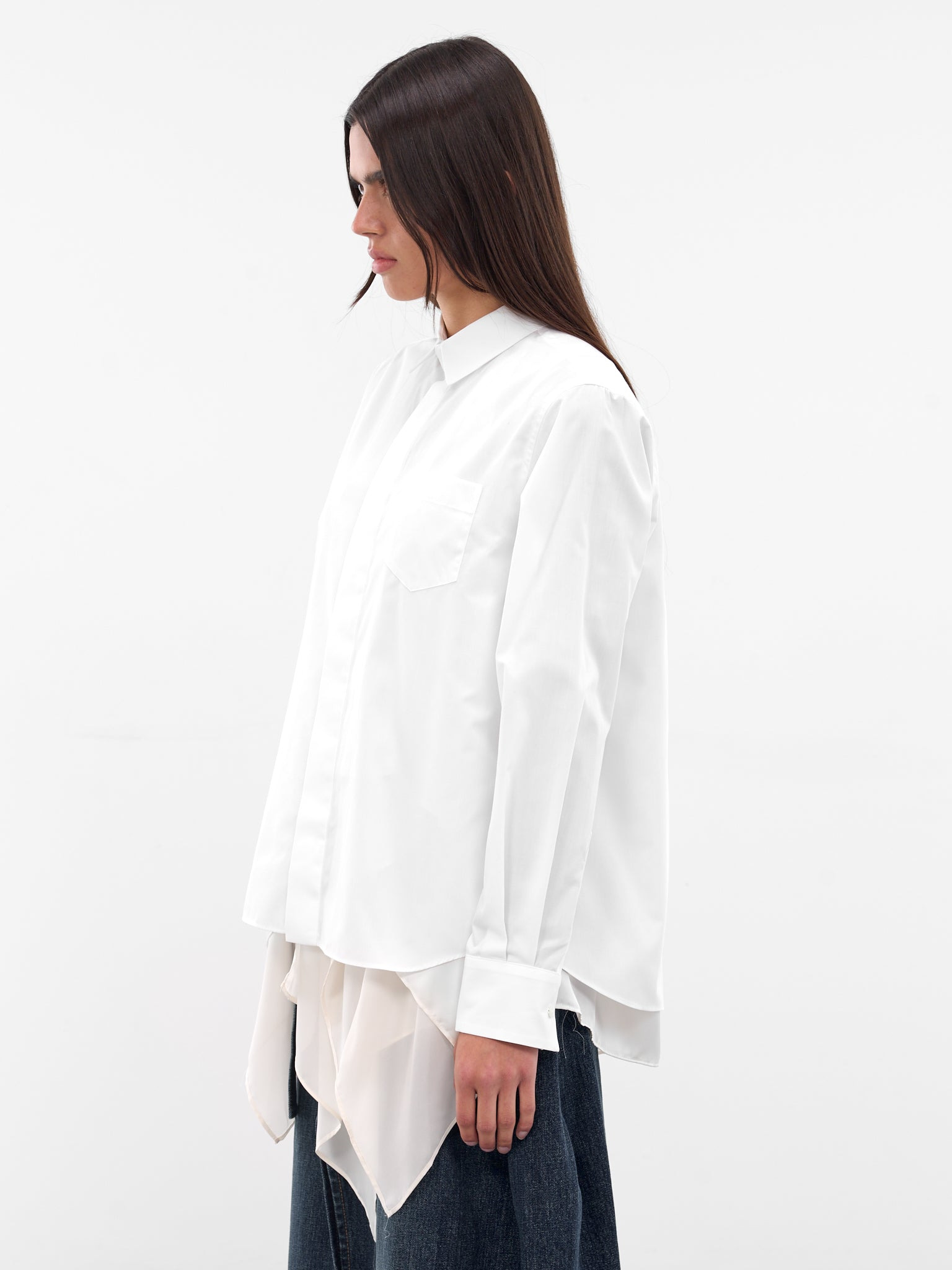 White Poplin Layered Drape Shirt - 2