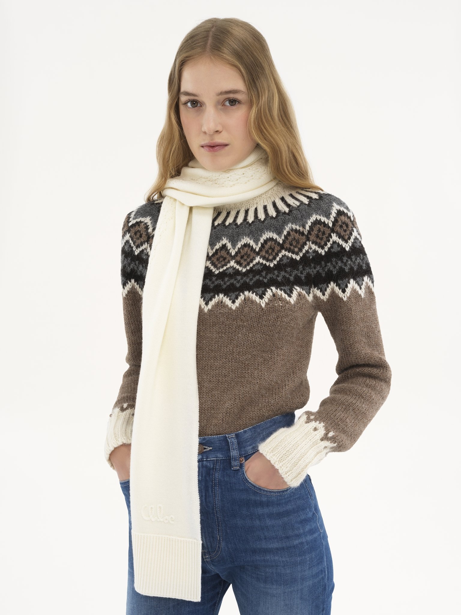THE CHLOÉ LACE KNIT SCARF IN WOOL & LACE JACQUARD - 4