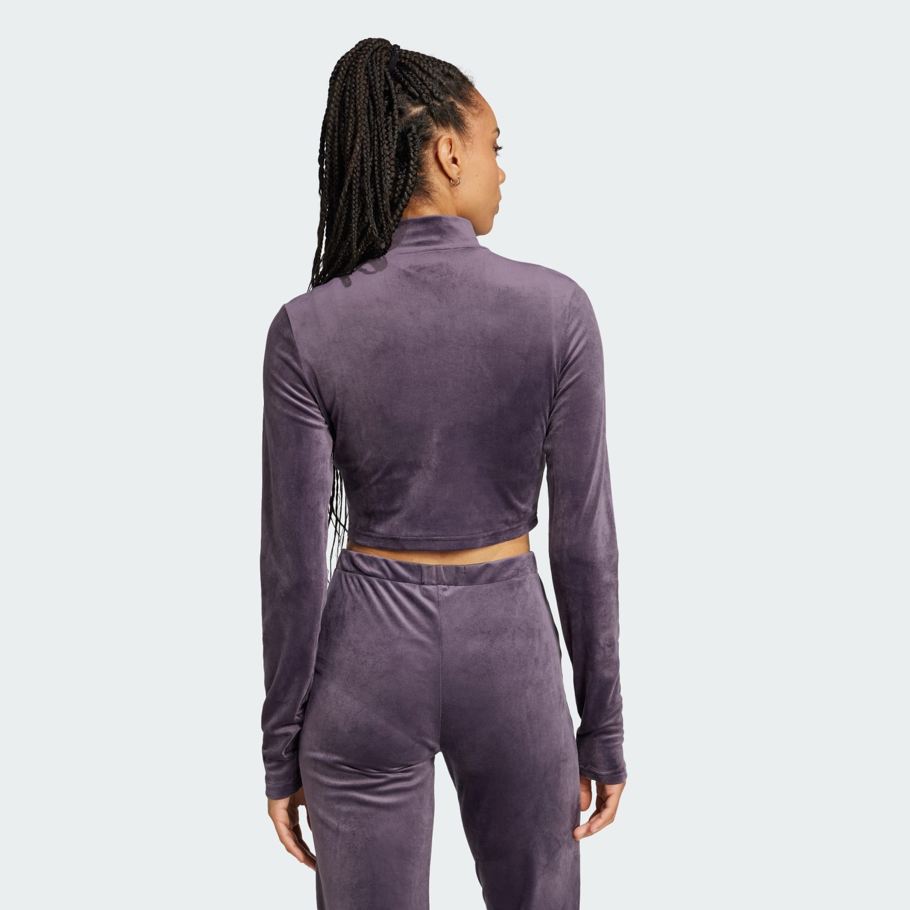 Long Sleeve Rhinestone Trefoil Velvet Crop Top - 3