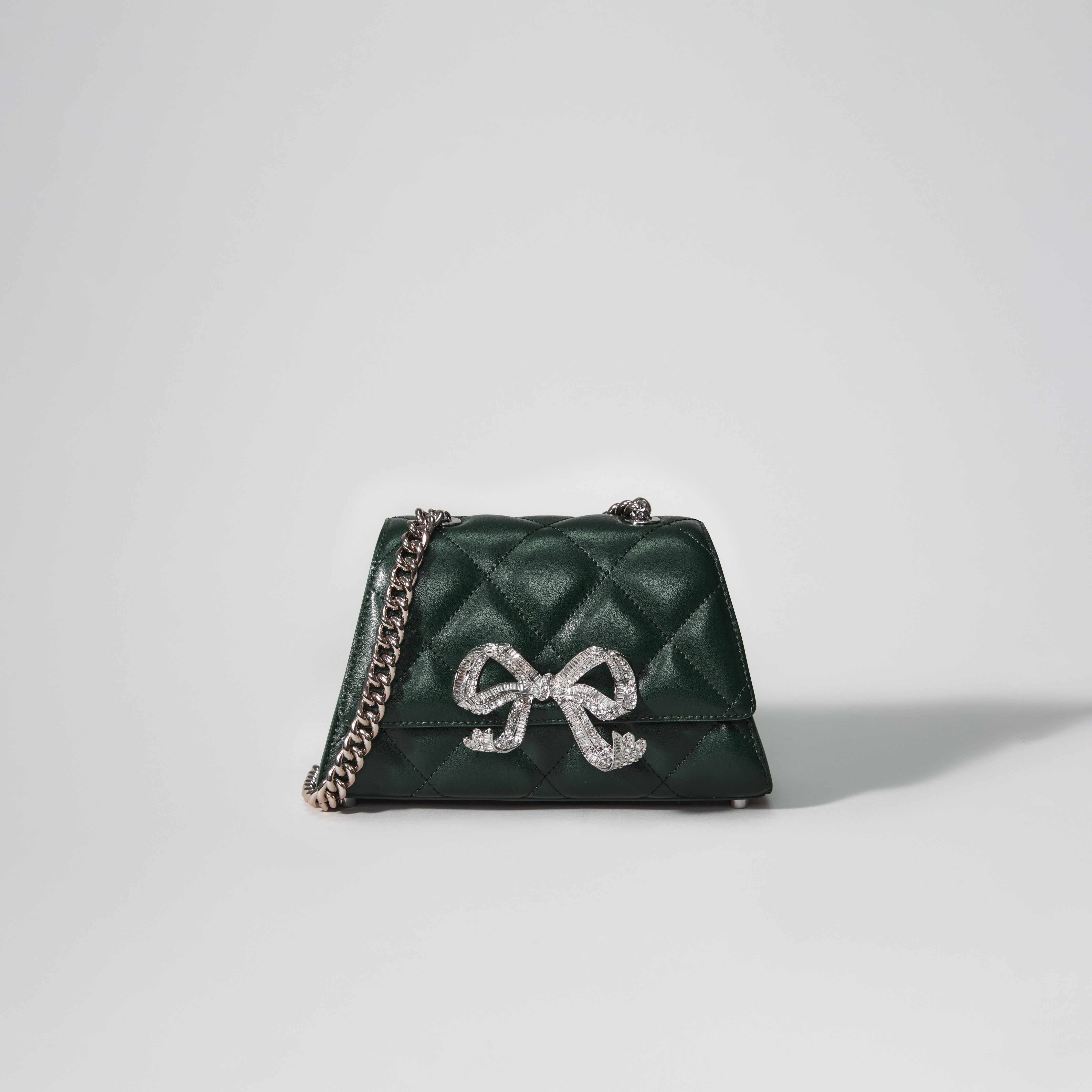 Green Quilted Shoulder Mini Bow Bag 1