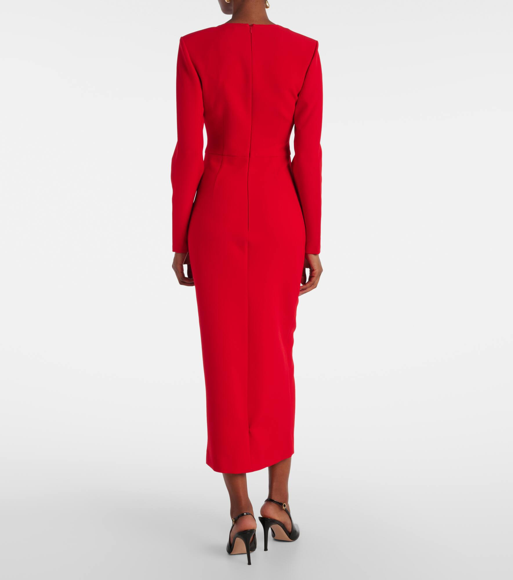 Floral-appliqué crêpe midi dress - 3