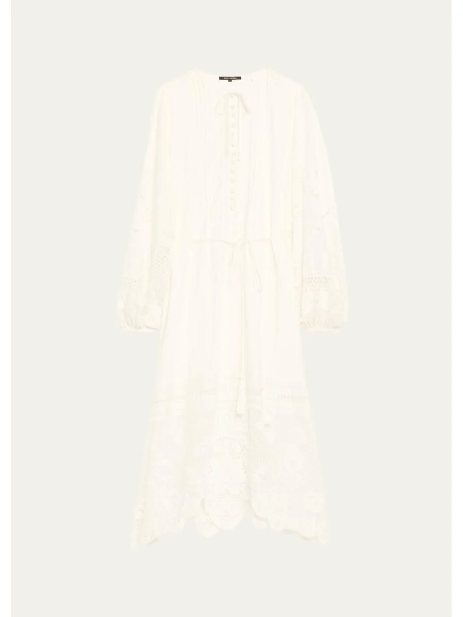 Yelle Pintuck Lace-Inset Linen Midi Dress - 1