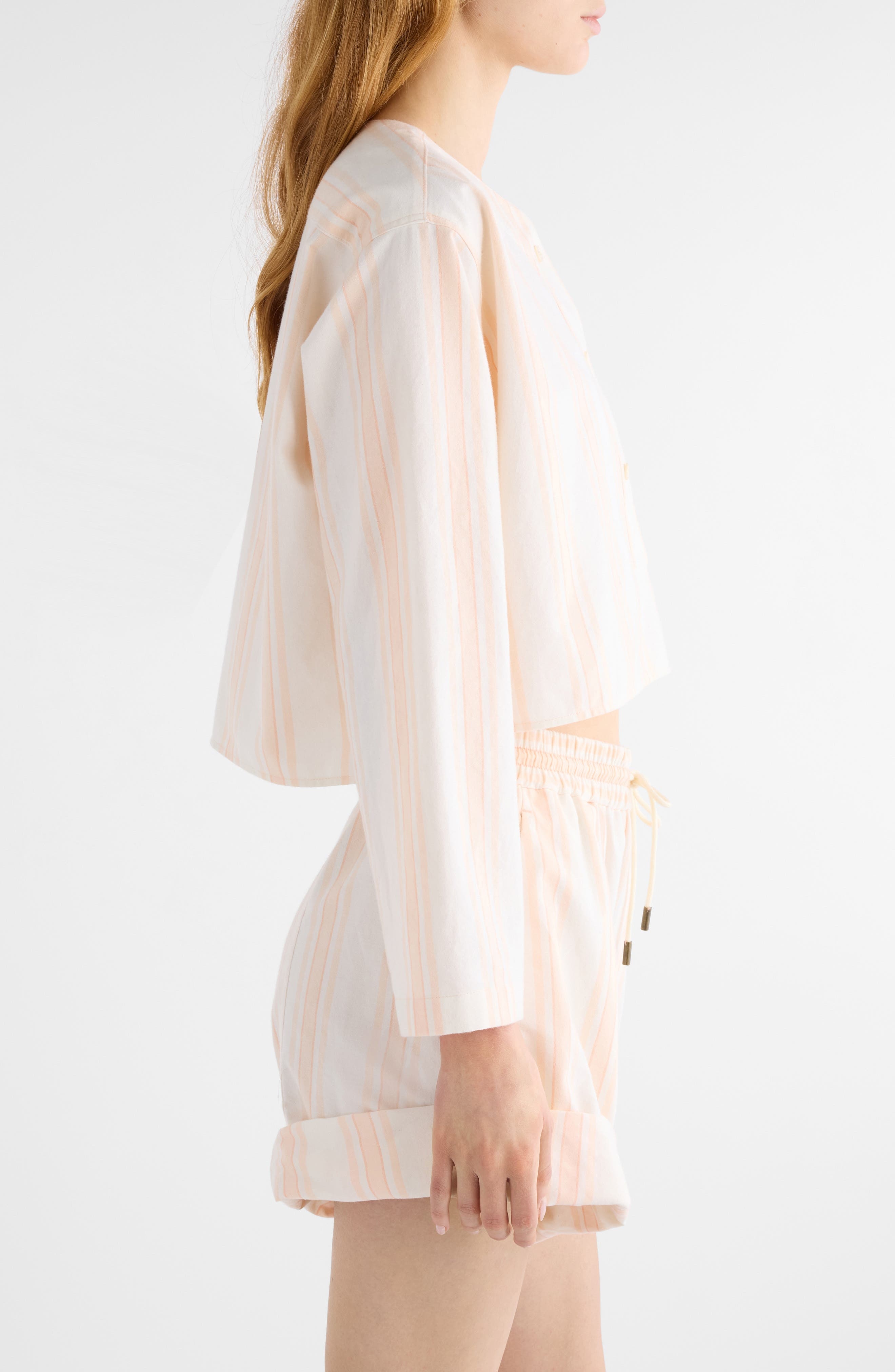 Chloé Soft Stripe Organic Cotton Crop Shirt in White Pink at Nordstrom - 4
