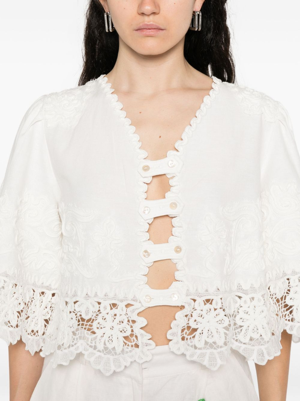 lace-trimmed buttoned blouse - 5