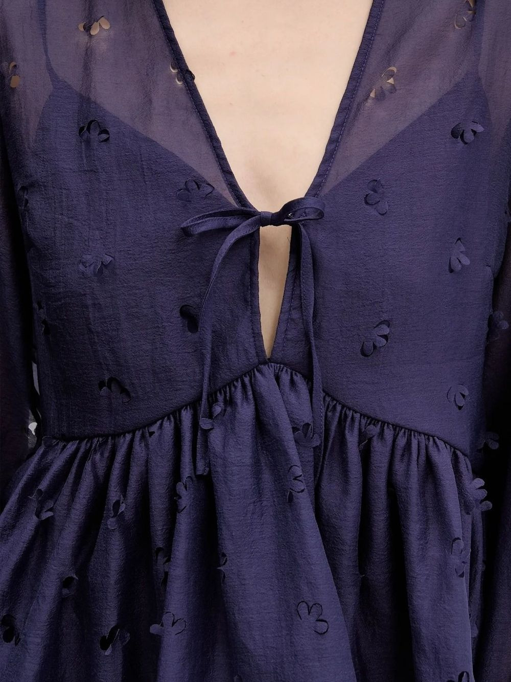 floral-embellished tie-neck blouse - 4