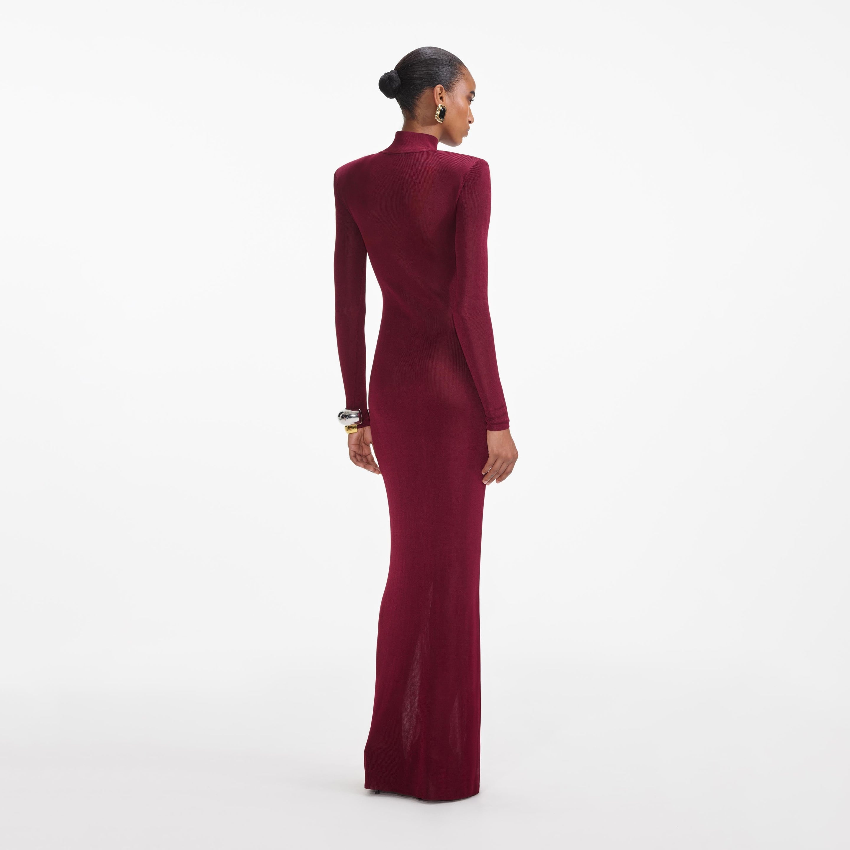 Burgundy Viscose Knit Maxi Dress - 3