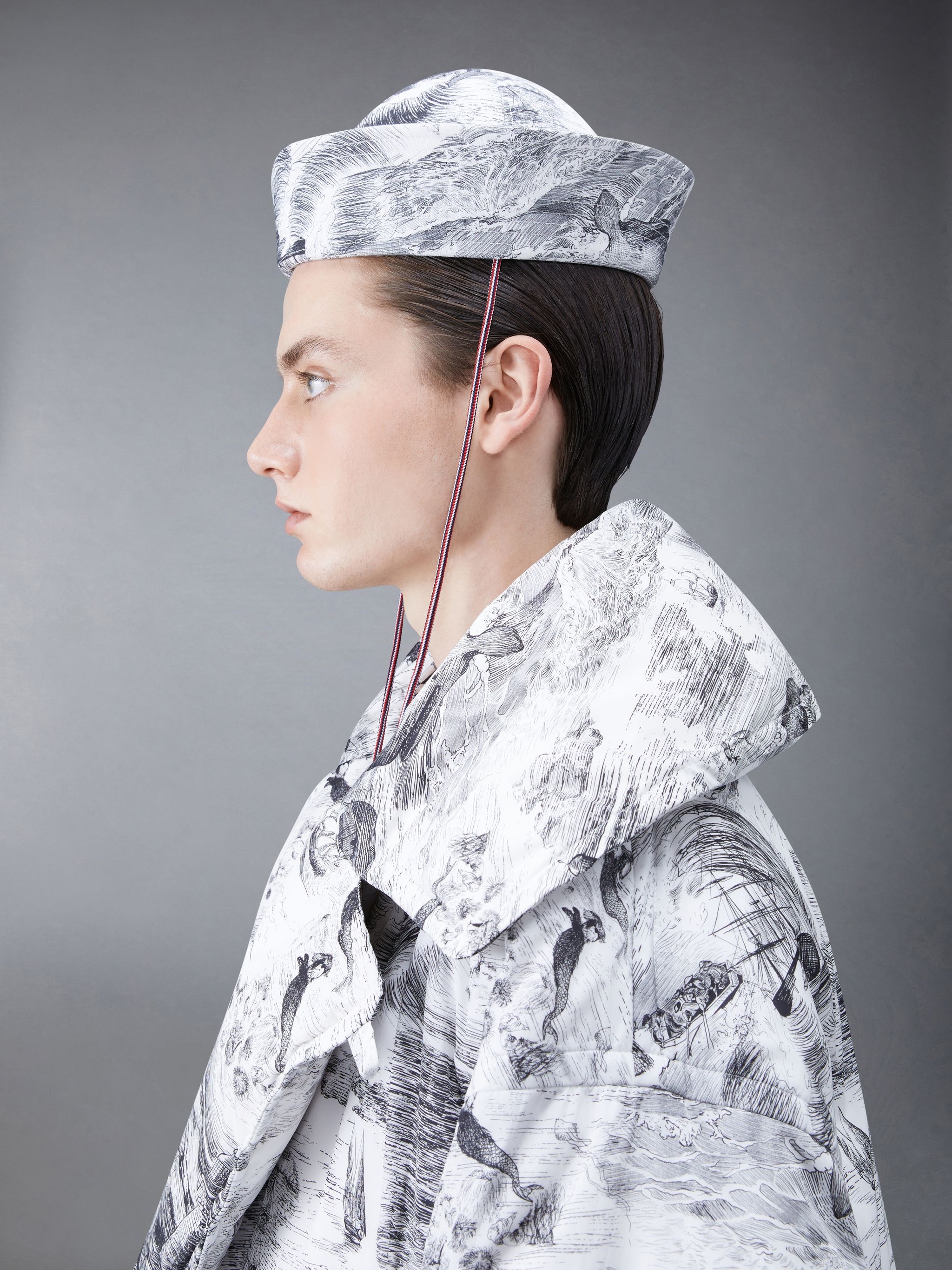 Nautical Toile Canvas Turn Back Bucket Hat - 5