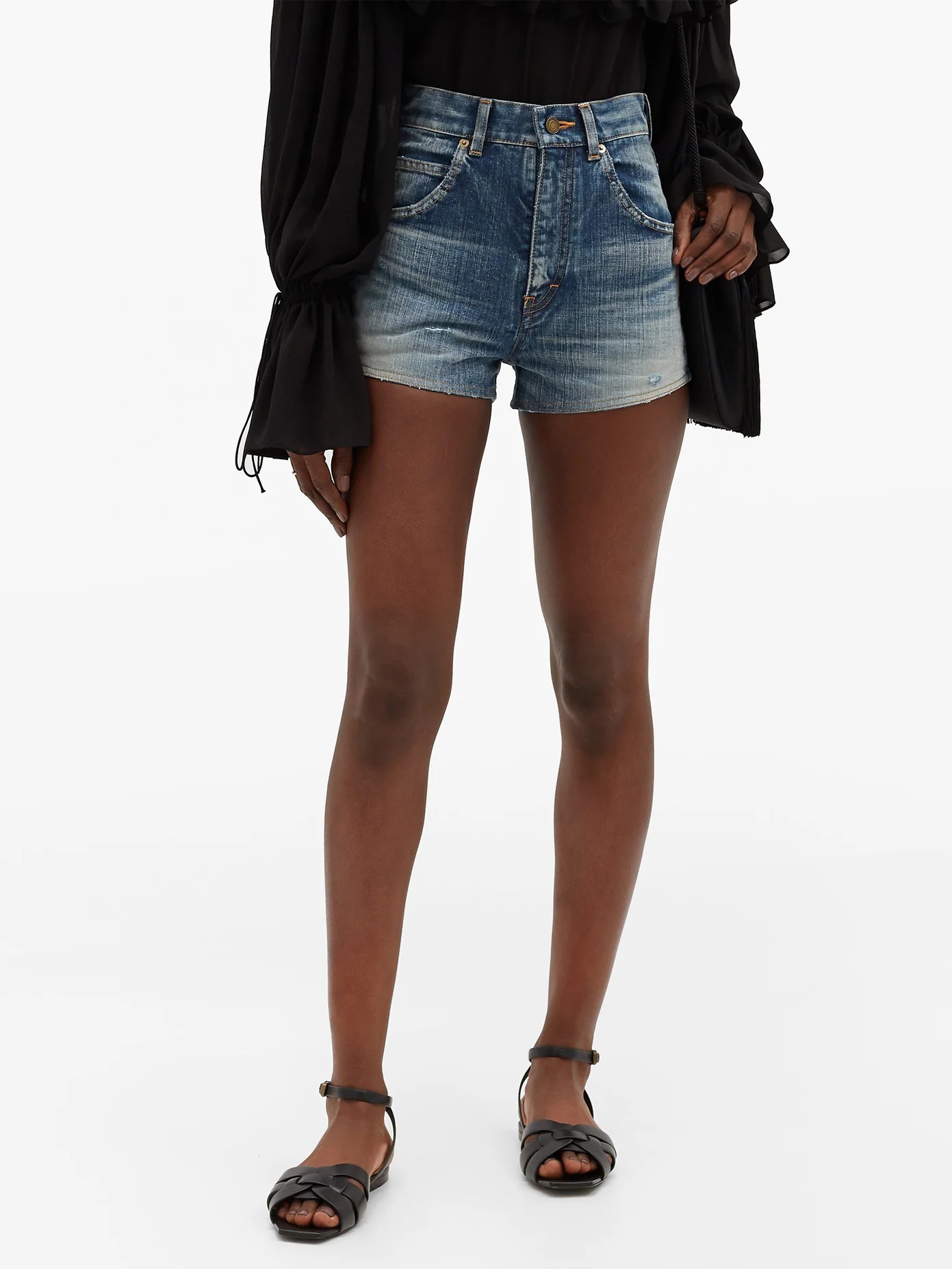 High-rise acid-wash cotton-denim shorts - 6