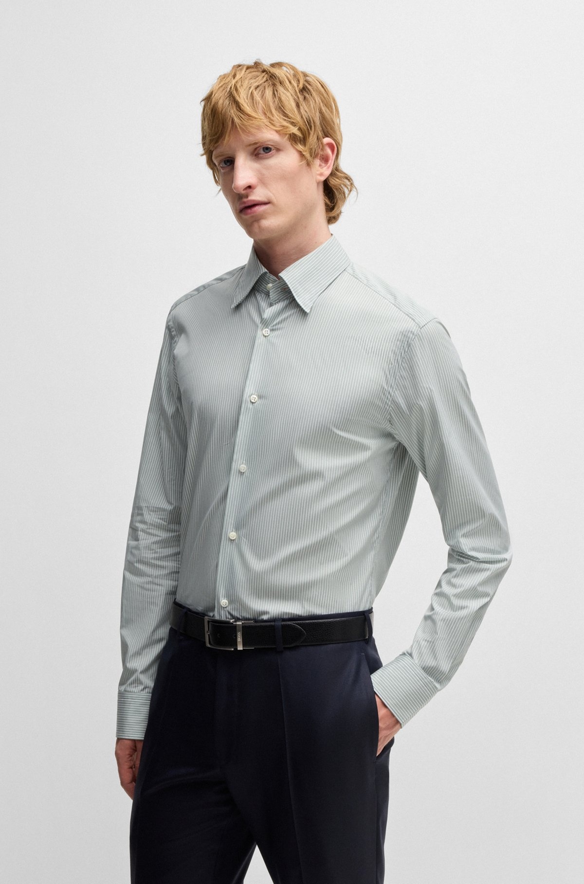 SLIM-FIT SHIRT IN STRIPED COTTON - 2
