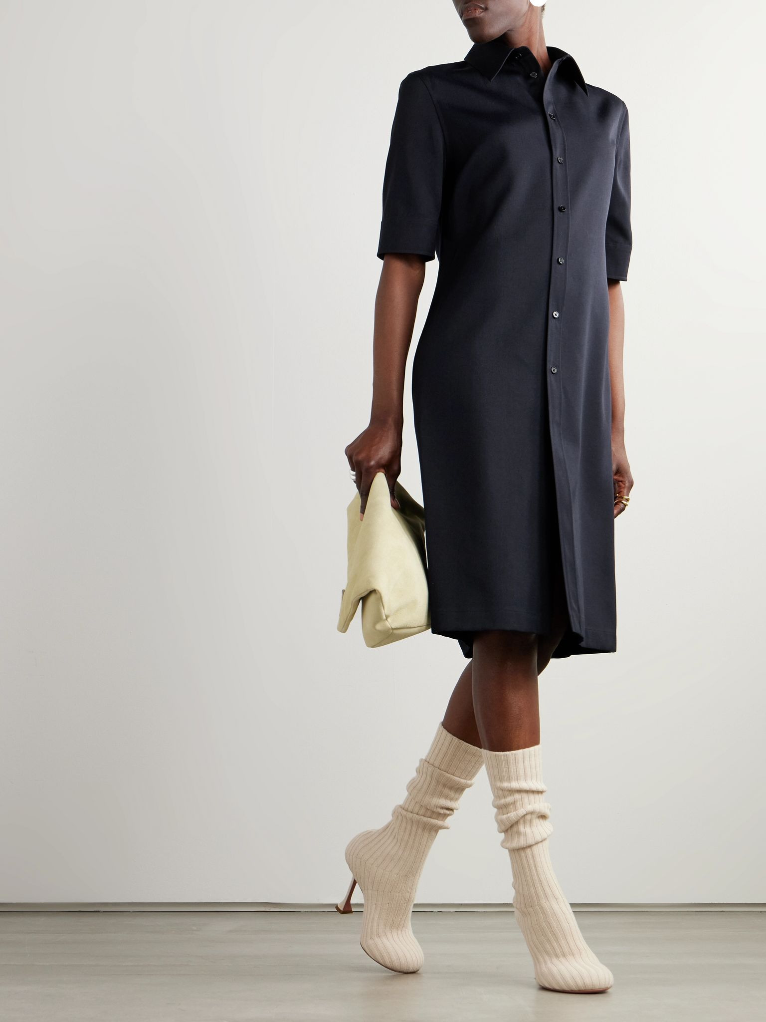 Wool shirt midi dress Navy - 2