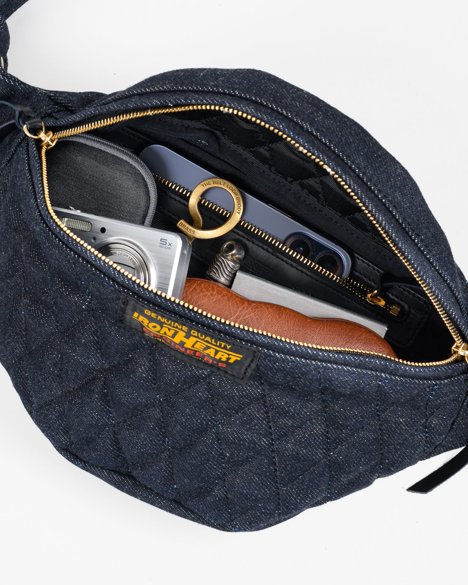 IHE-51-IND Diamond Stitched 25oz Selvedge Denim Waist Bag - Indigo - 7