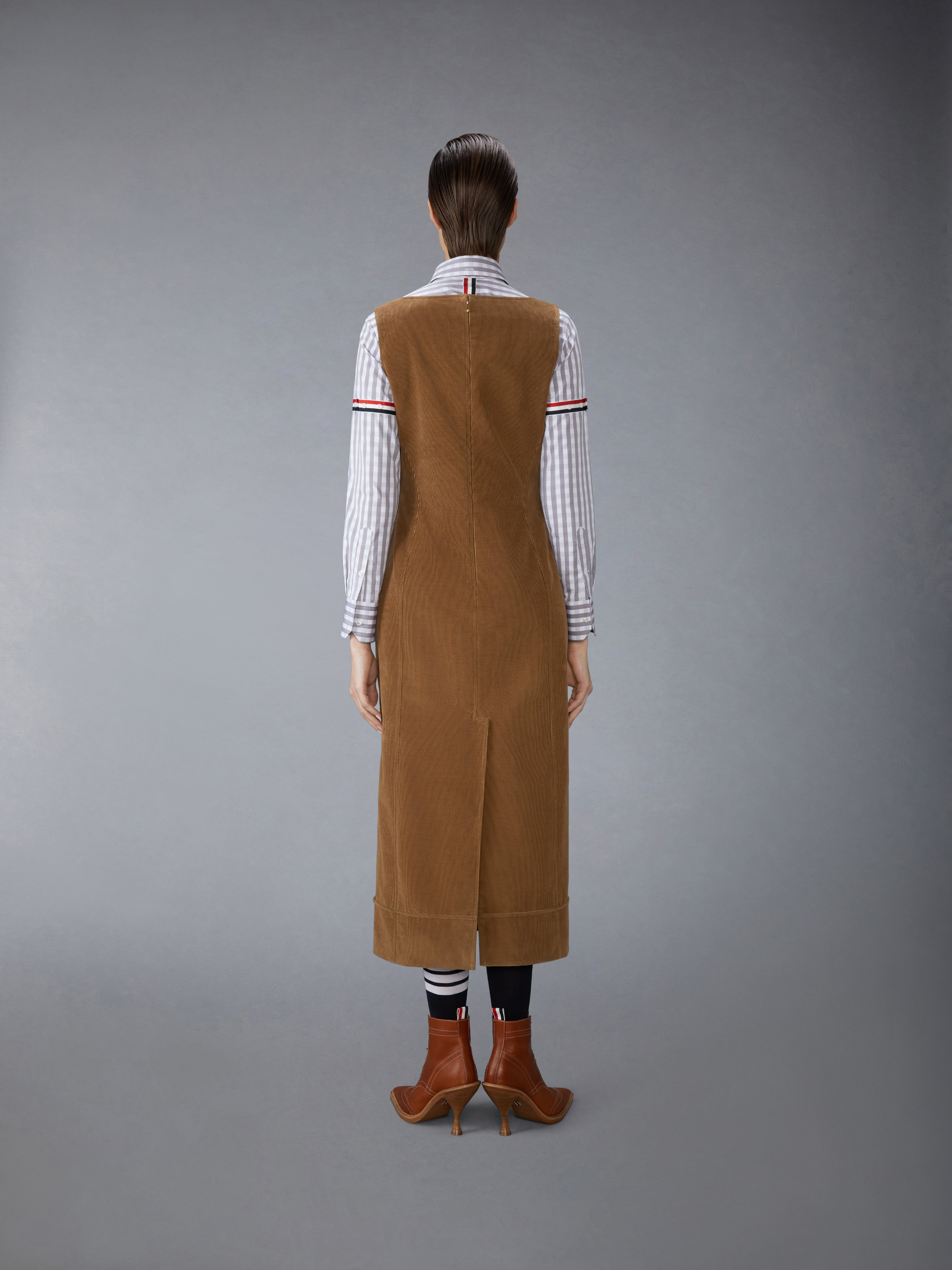 WALE CORDUROY SQUARE NECK COLUMN DRESS - 6