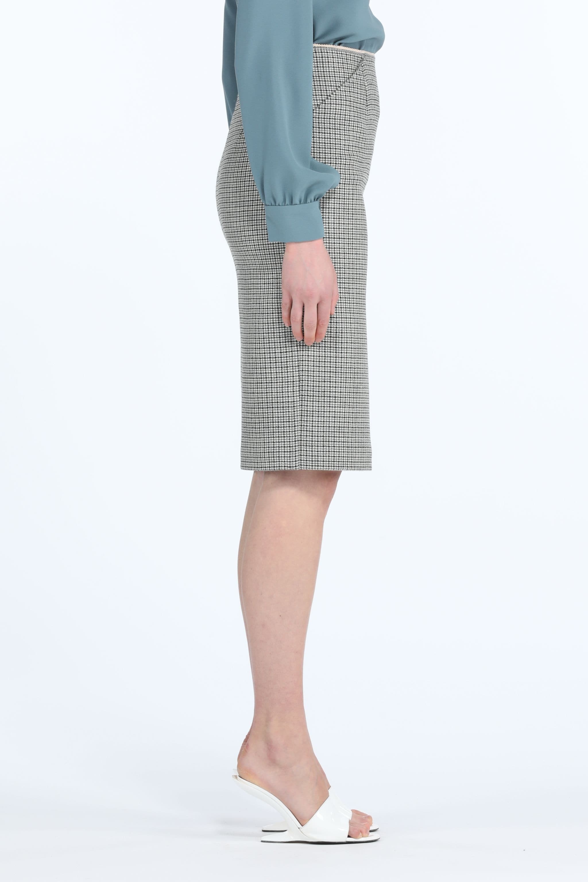 CHECKED TAILORED PENCIL SKIRT - 3