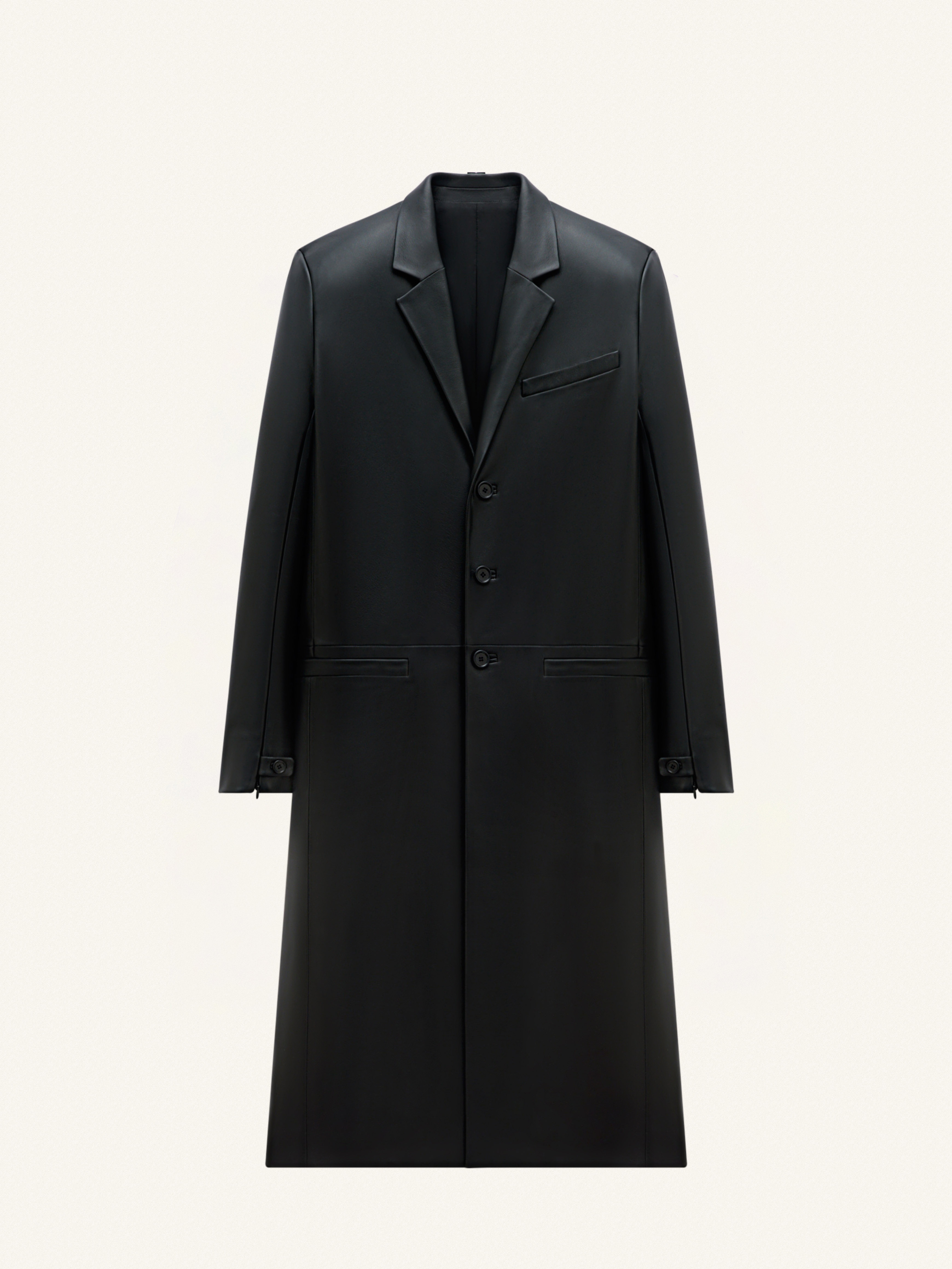 ZIPPED SLEEVES LEATHER TAILORED COAT - 1