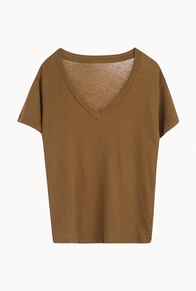 MOSS GOLD COTTON V-NECK BABY TEE - 1