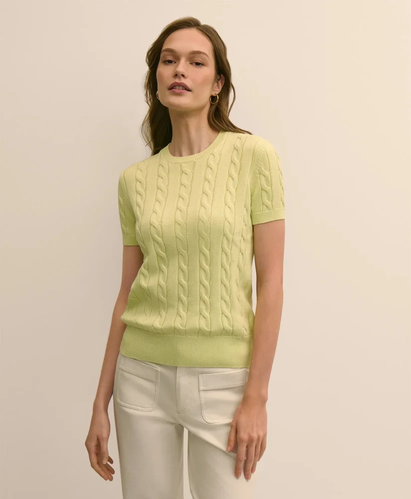 Supima® Cotton Cable Short-Sleeve Sweater - 1