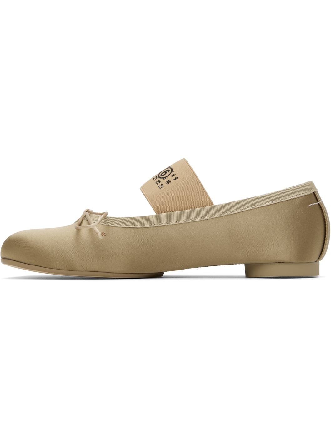 Khaki Satin Anatomic Logo Ballerina Flats - 3