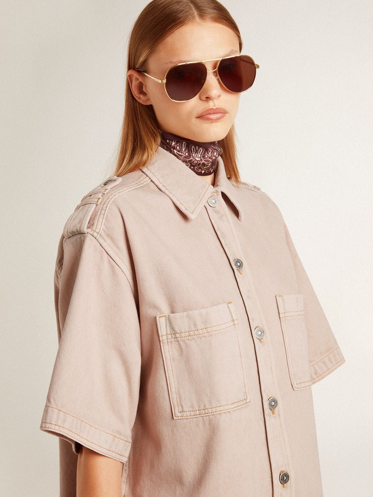 Women's oversized fit pink dyed denim shirt - 2