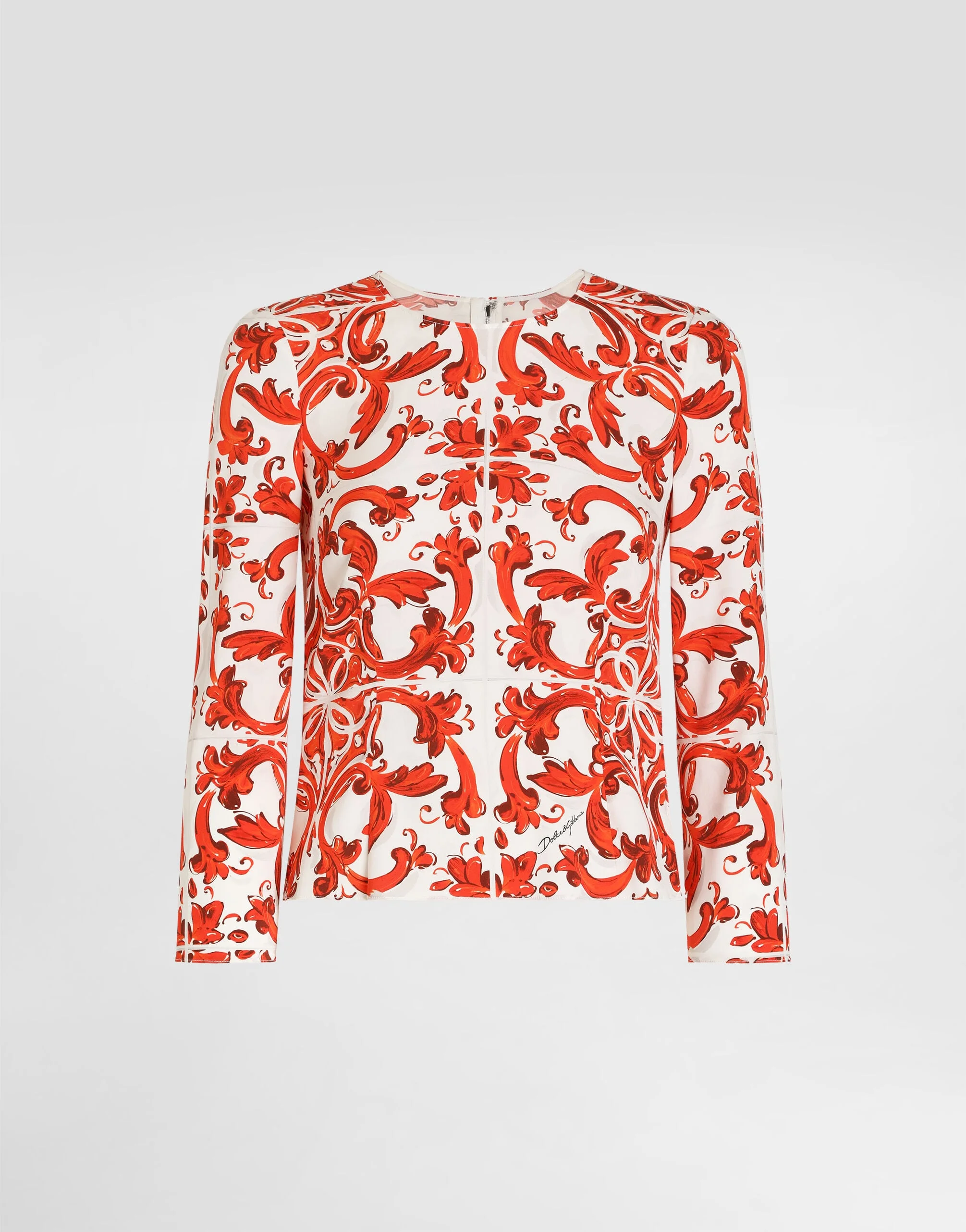 Majolica-print charmeuse fitted top - 1