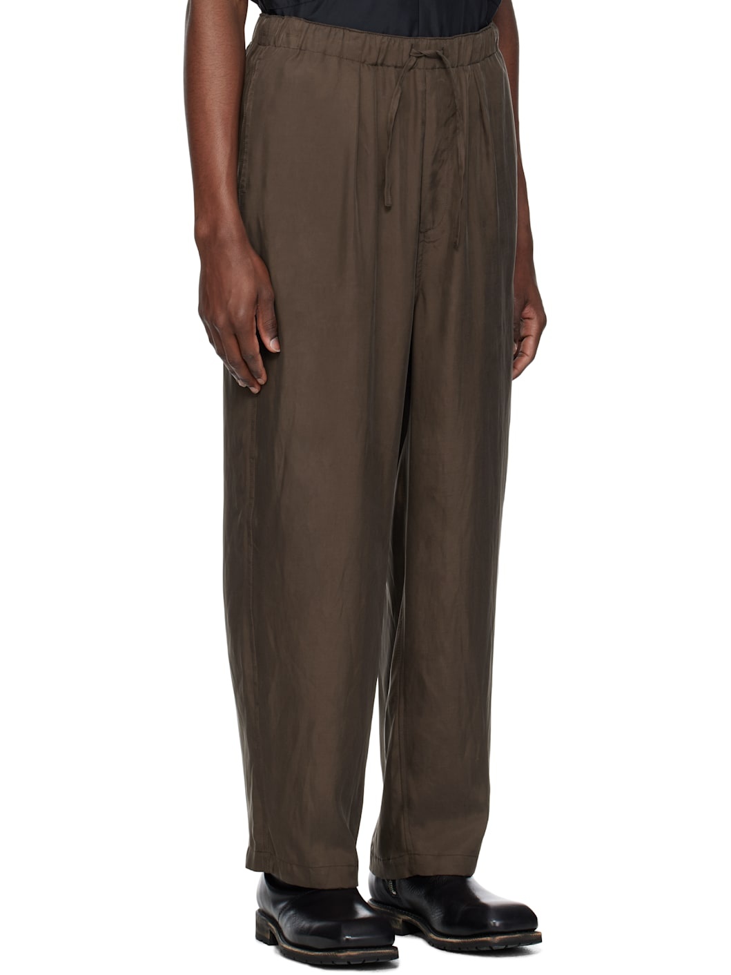 Brown Chambray Easy Trousers - 2