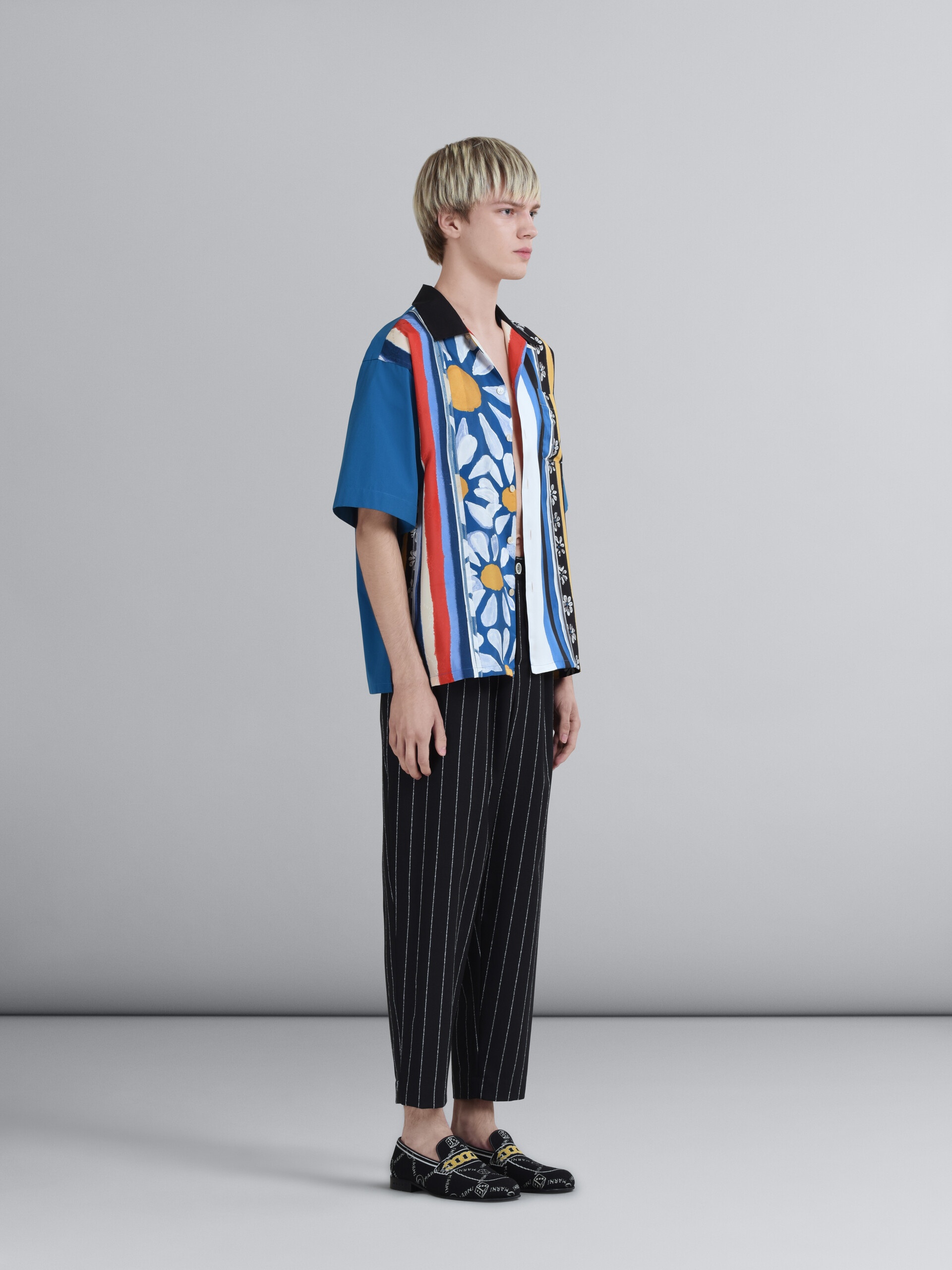 BLACK PINSTRIPED FRESCO WOOL PANTS - 5