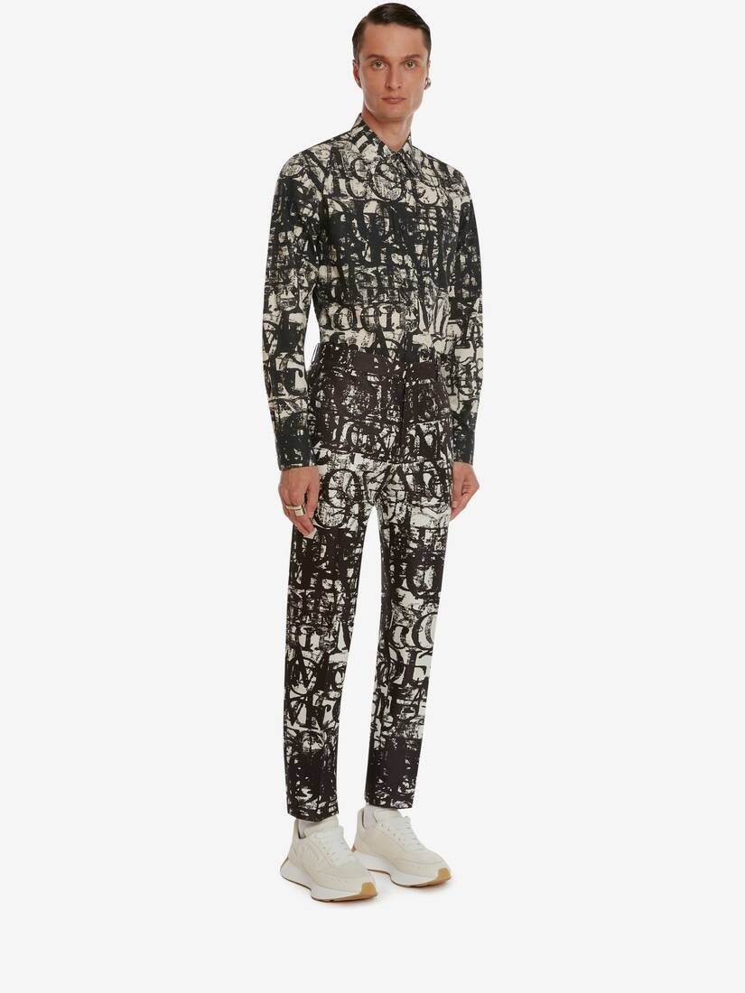 Men's McQueen Logo Stamp Cigarette Trousers in Black/white - 3