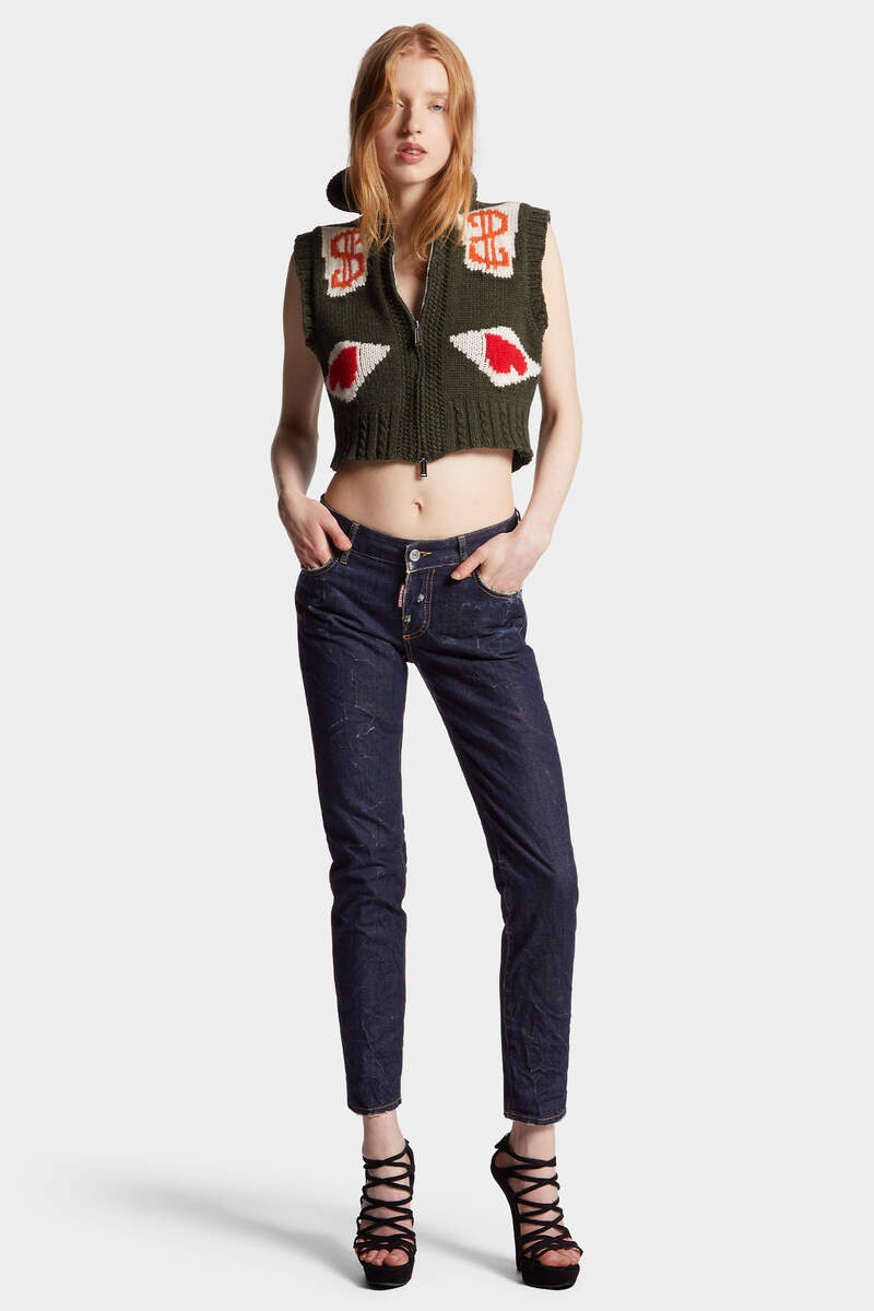 DARK CRINKLE WASH MEDIUM WAIST JENNIFER JEANS - 3