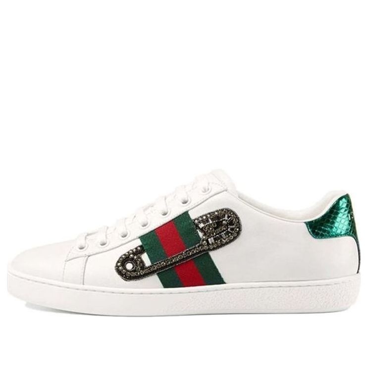 (WMNS) Gucci Leather Ace Safety Pin Embellished Low Top 'White' 454552-A38G0-9064 - 1